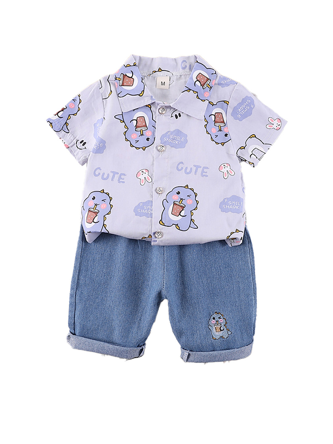 StyleCast x Revolte Boys Purple & Blue Printed Shirt Collar Shirt with Shorts