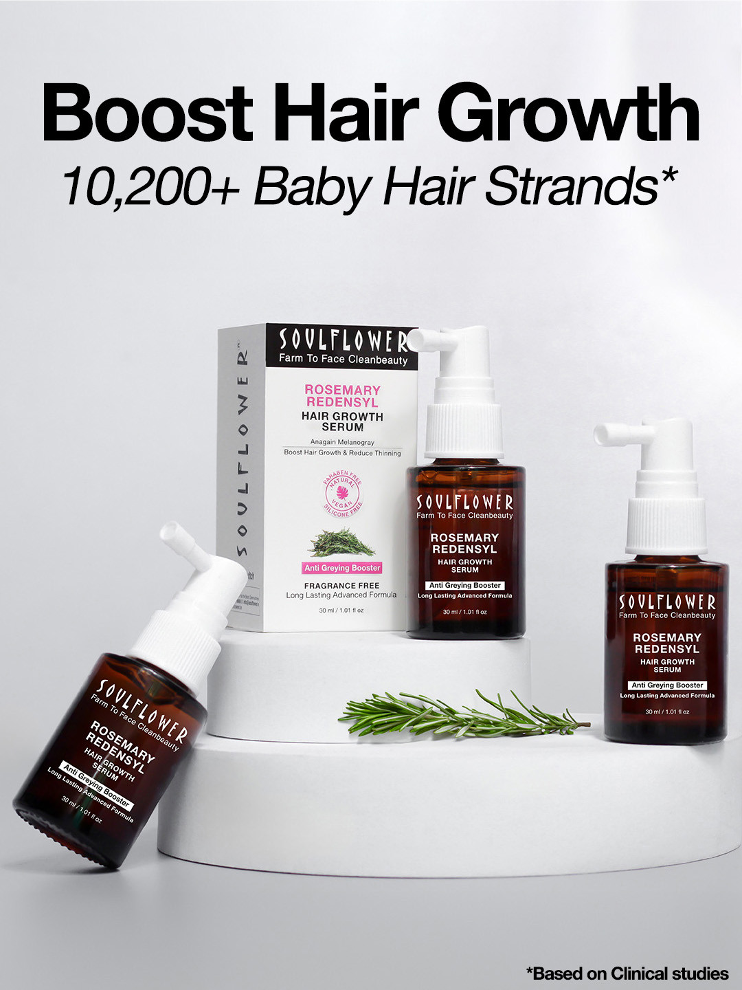 Soulflower Hair Growth Serum with Rosemary Redensyl Melanogray Set Of 3 30 ml Each