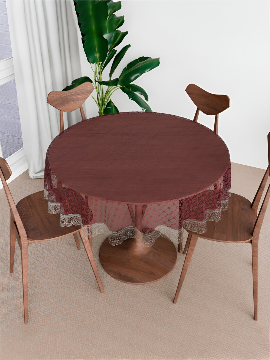 Kuber Industries Brown Star Design Printed Round 4-Seater Table Cover