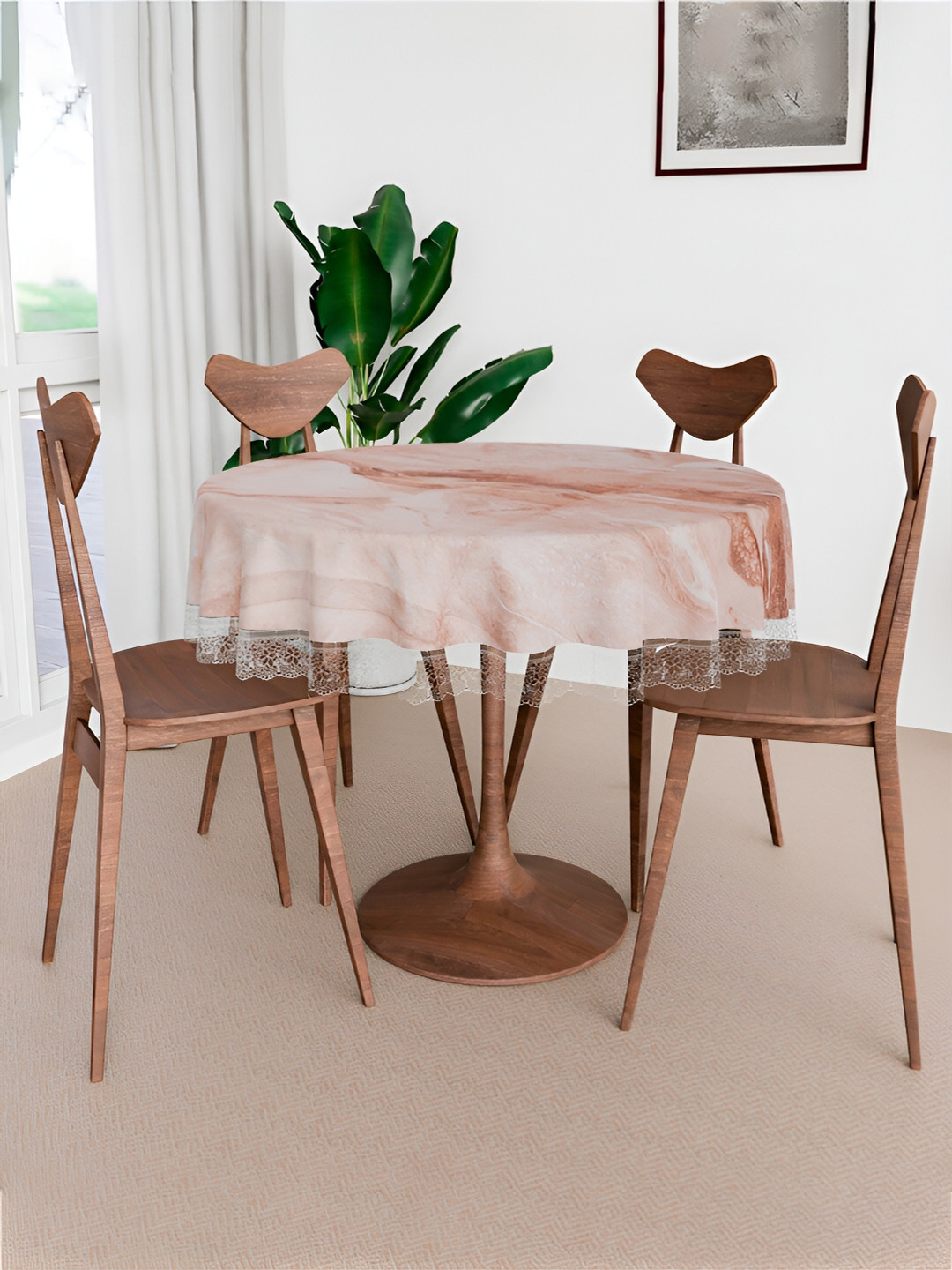 Kuber Industries Brown PVC Marble Design 4 Seater Round Table Cover