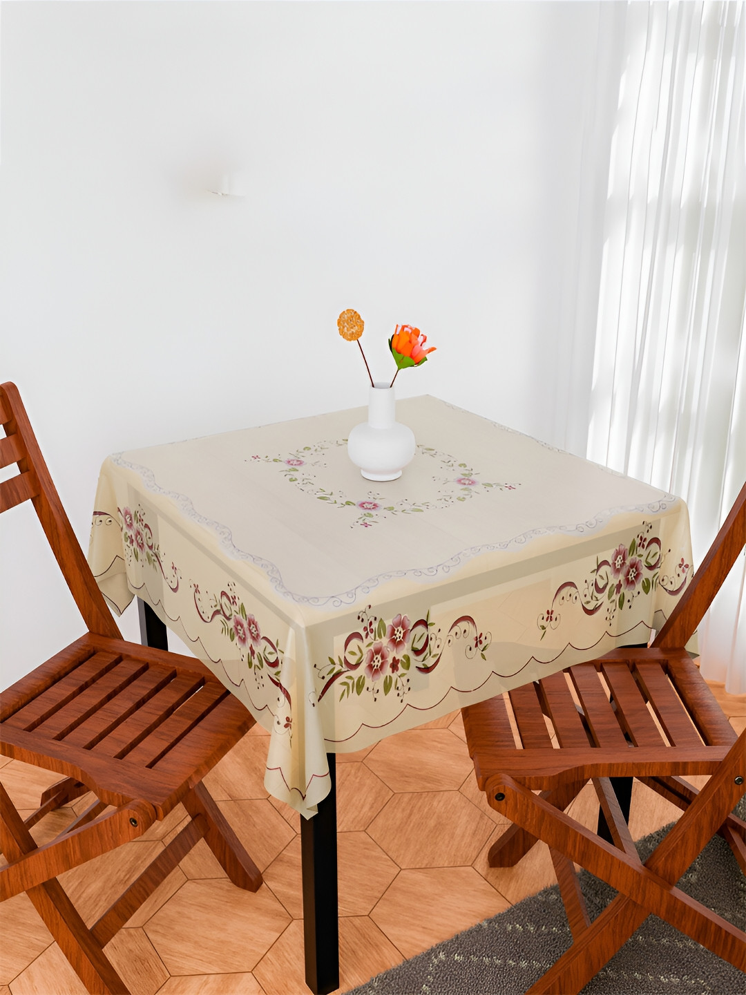 Kuber Industries Cream & Pink PVC Alloy Table Cover