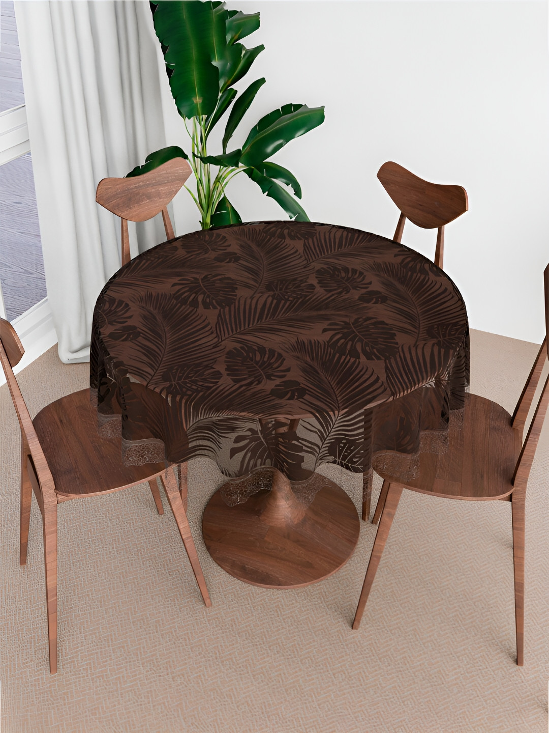 Kuber Industries Brown 4 Seater Round Table Cover