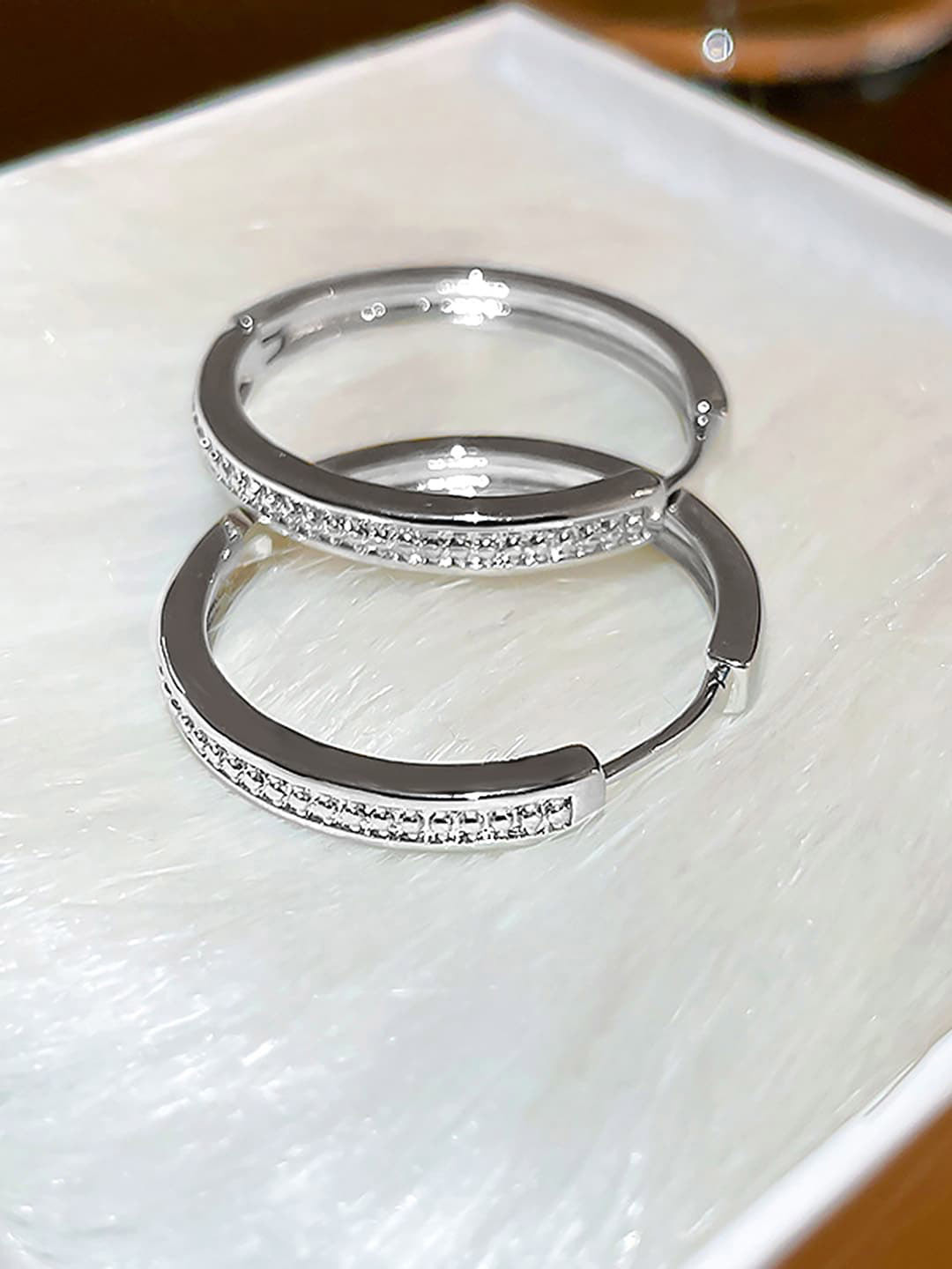 Peora Silver Plated Cubic Zirconia Hoop Earrings