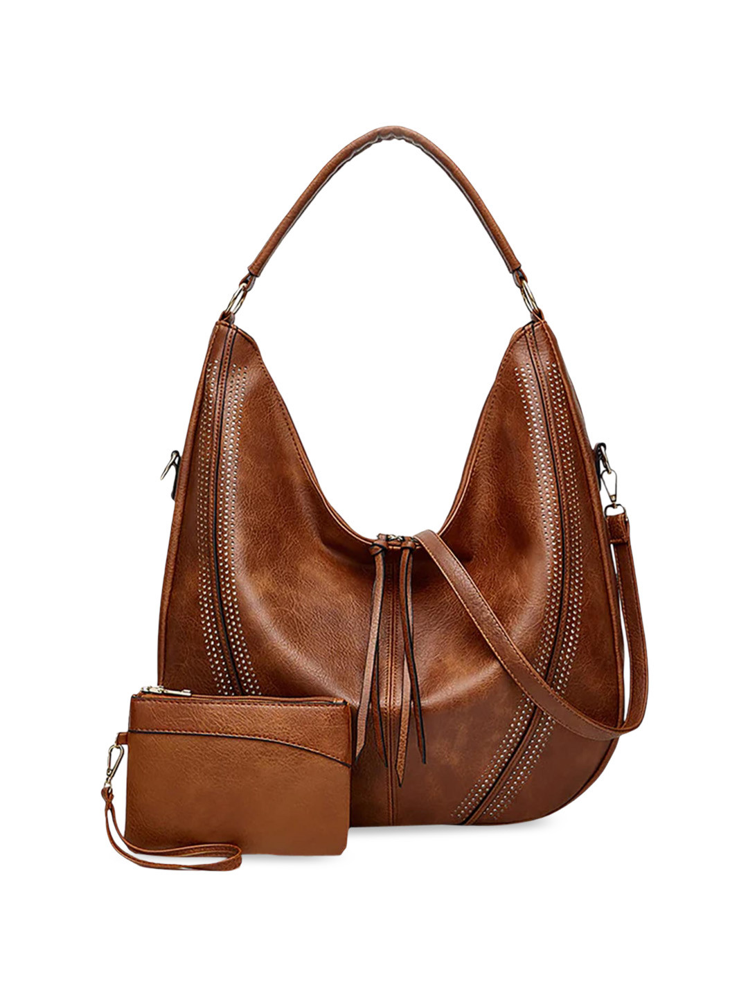 SYGA  Set of 2 Textured Leather Structured Hobo Bag With Wristlet
