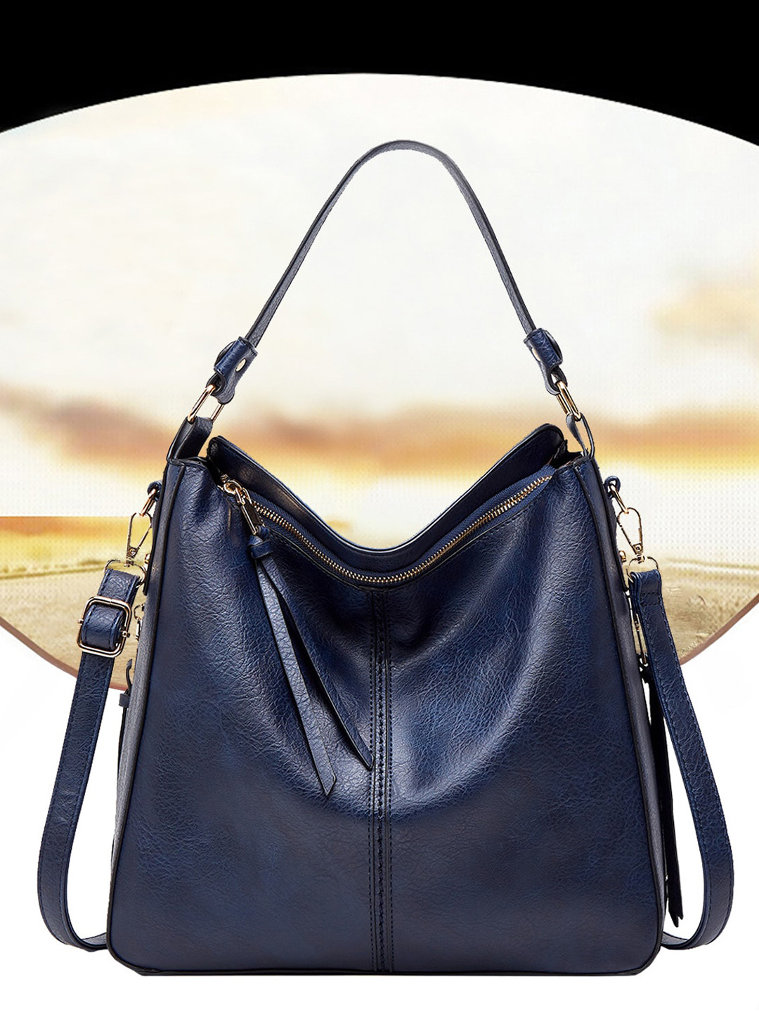 SYGA Set Of 2 Textured Leather Shopper Hobo Bags