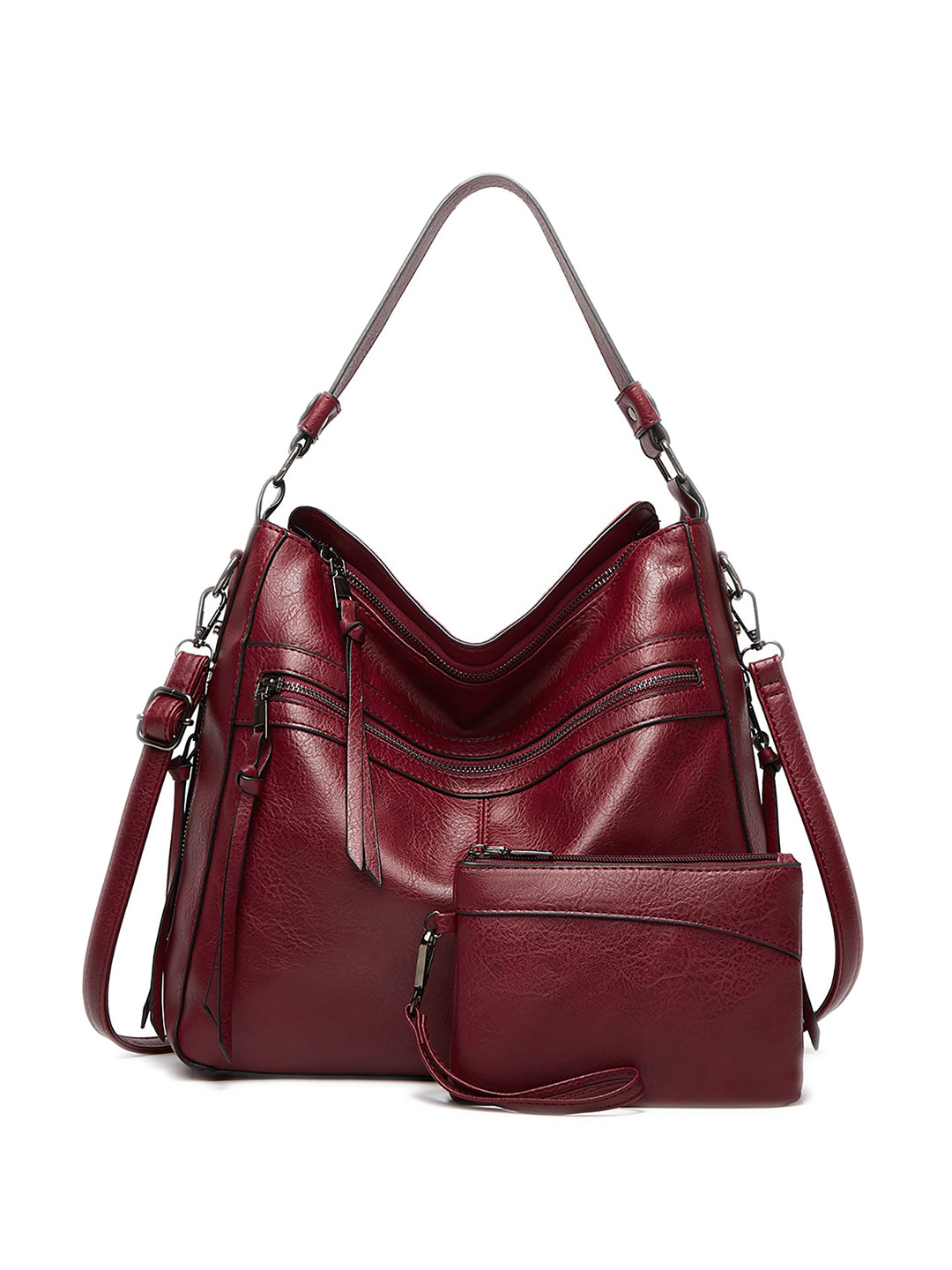 SYGA Textured Leather Structured Shoulder Bag with Pouch