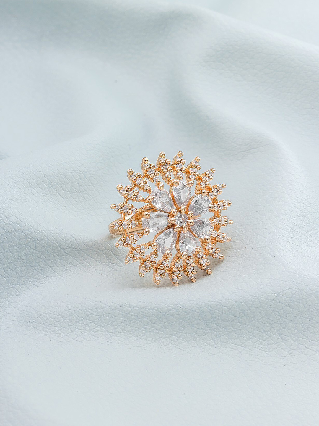 LUMIERE JEWEL Gold-Plated Cubic Zirconia Studded Finger Ring