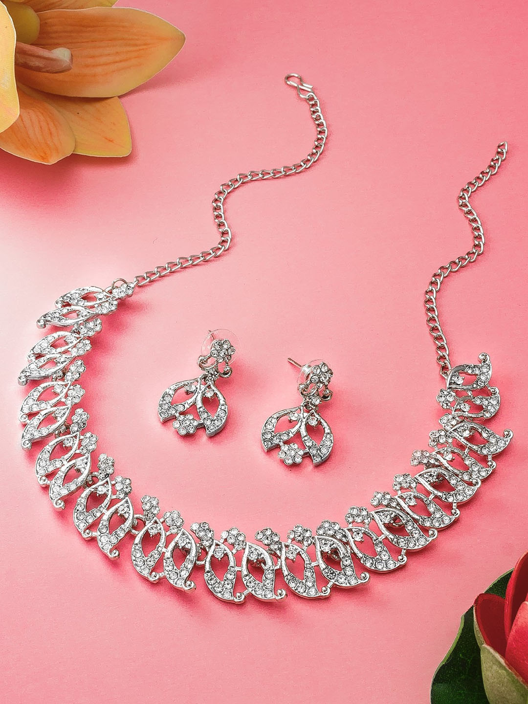 LUMIERE JEWEL Gold-Plated American Diamond Studded Jewellery Set