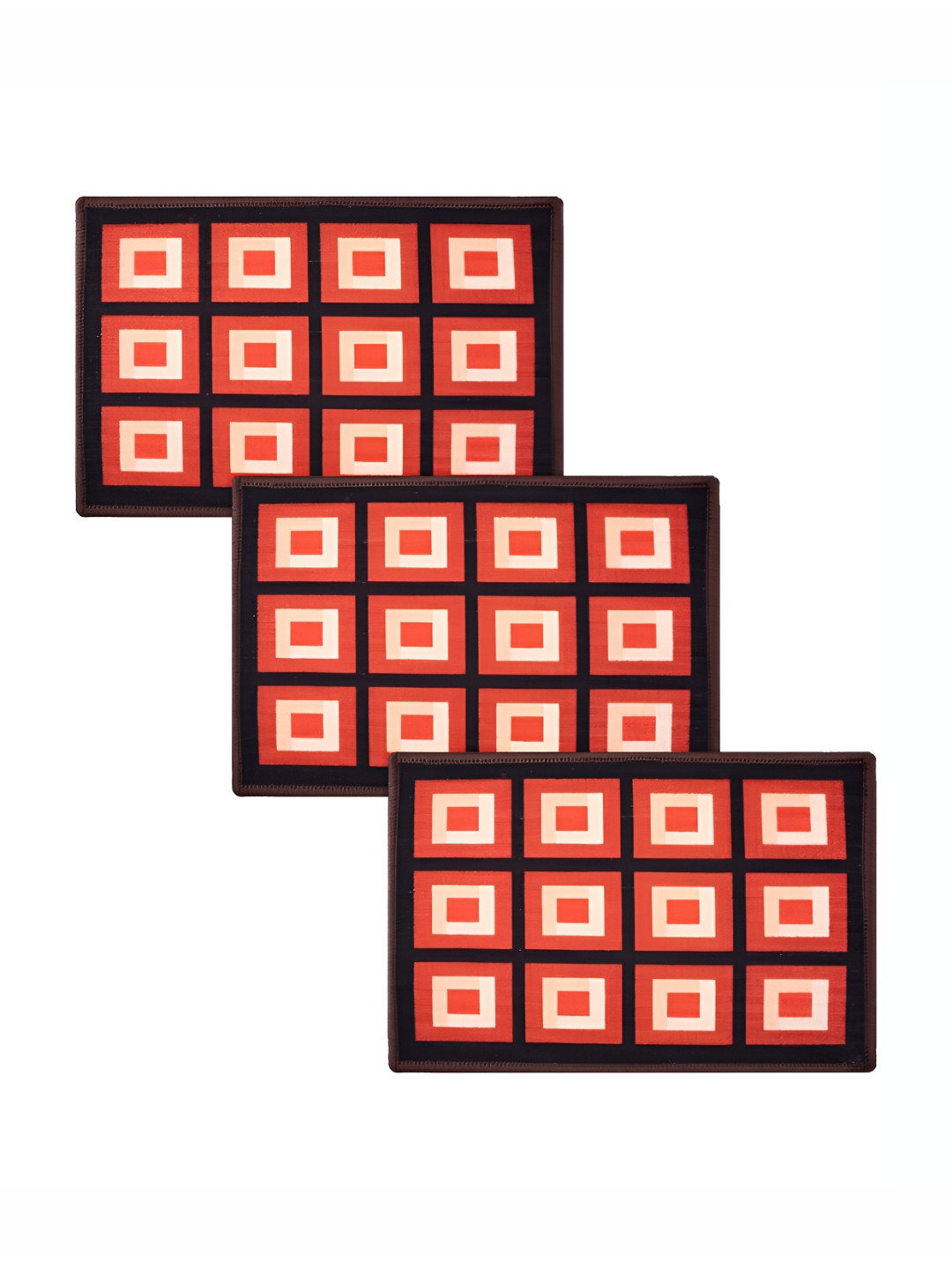 Kuber Industries Maroon & Black 3 Pieces Square Doormats