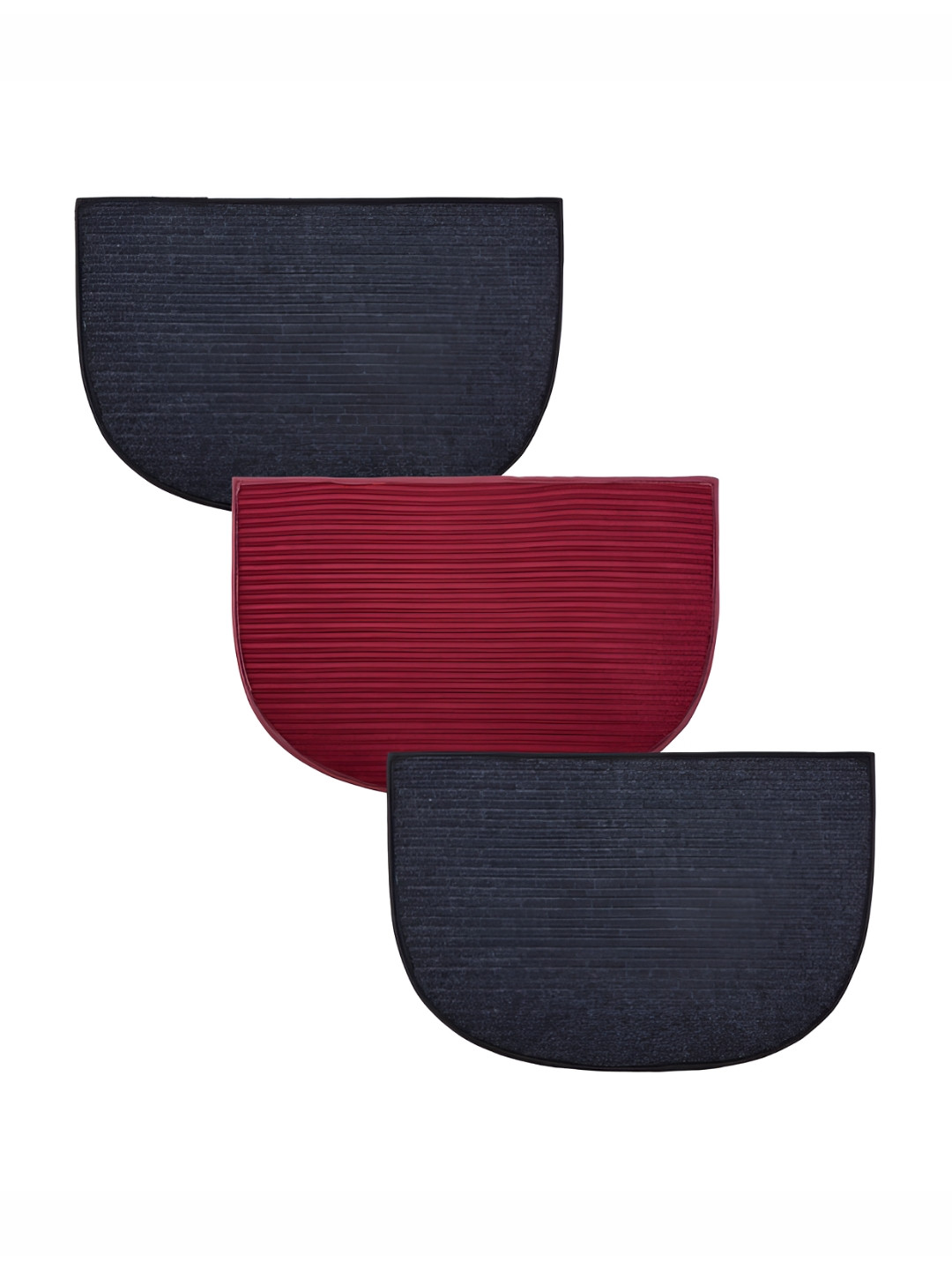Kuber Industries Grey & Maroon 3 Pieces Anti-Skid Semi Circle-Shaped Doormats