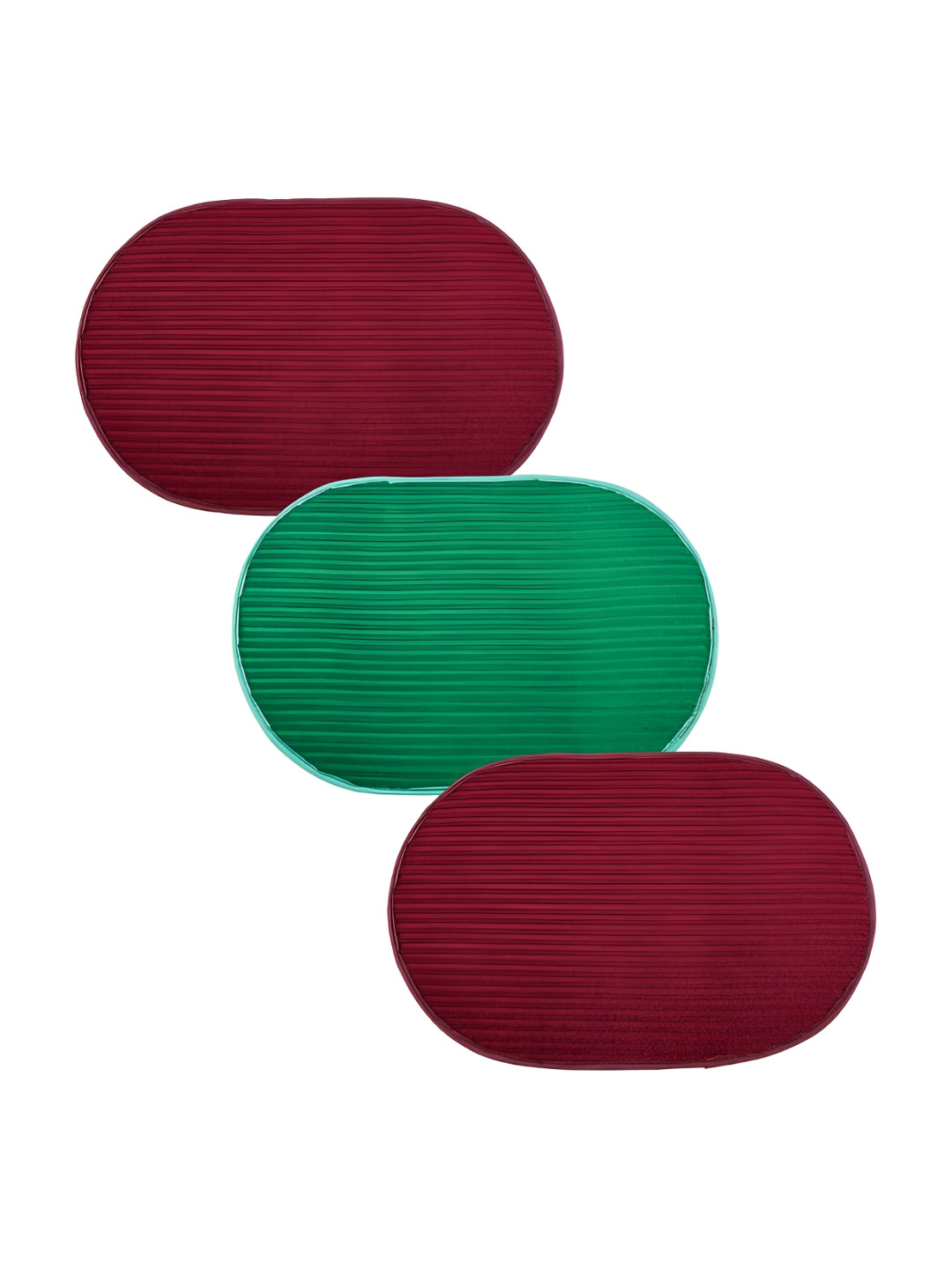 Kuber Industries Maroon & Green 3 Pieces Anti-Skid Oval Shaped Doormats