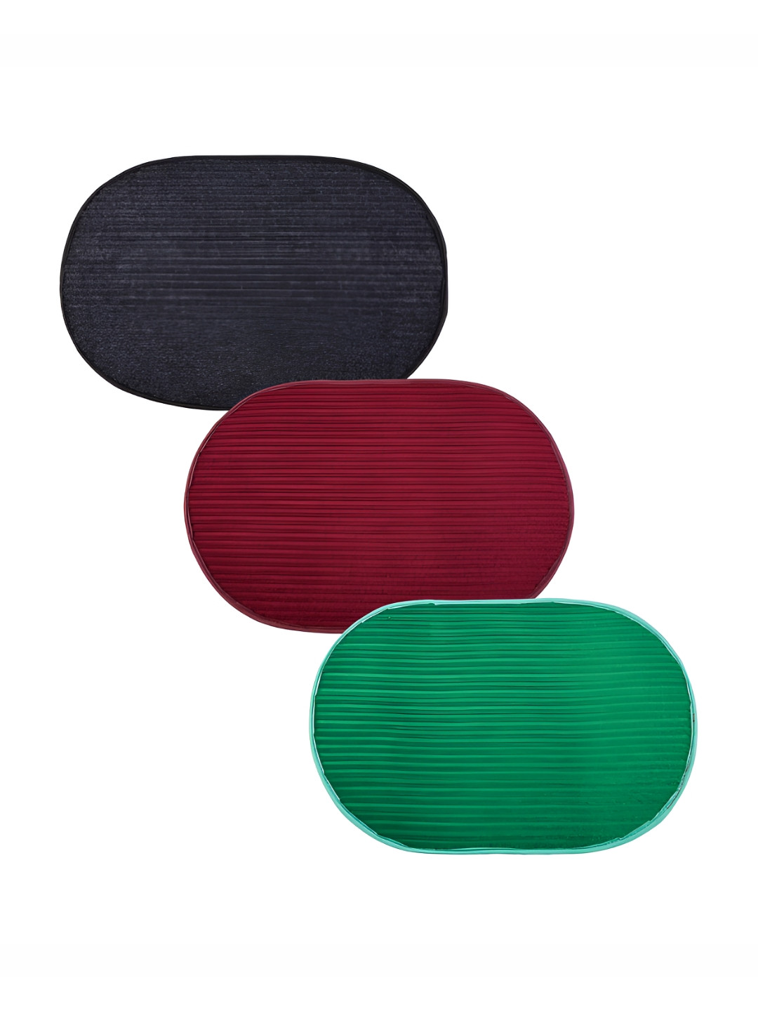 Kuber Industries Maroon & Green 3 Pieces Anti-Skid Oval Shaped Doormats