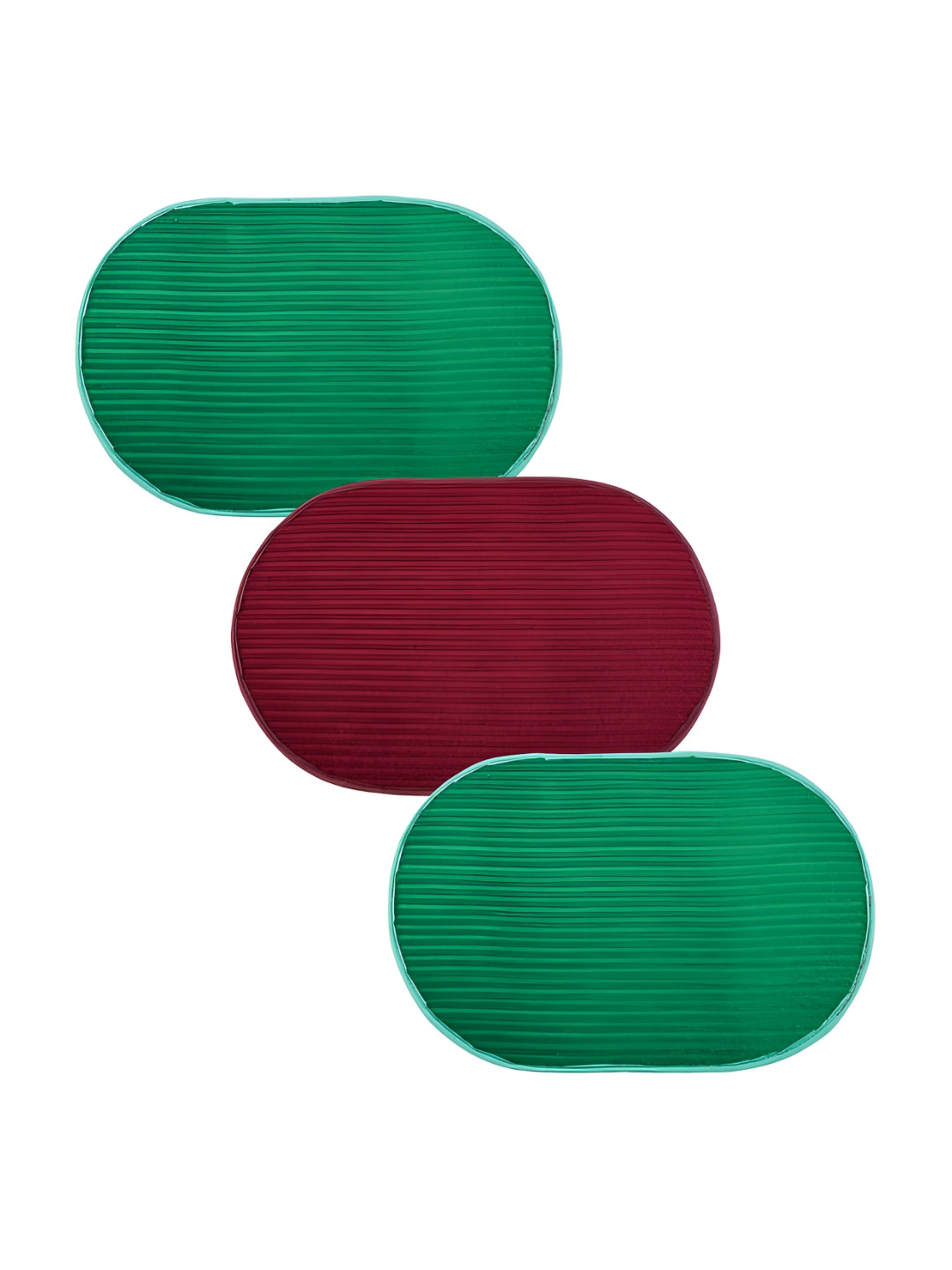 Kuber Industries Maroon & Green 3 Pieces Anti-Skid Oval Shaped Doormats