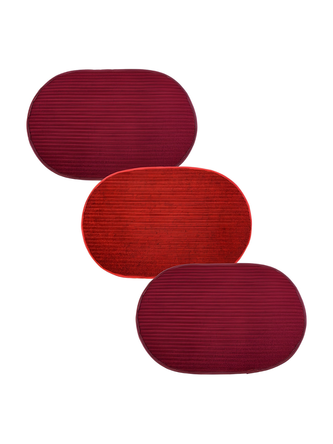 Kuber Industries Red & Maroon 3 Pieces Stiped Anti-Skid Oval Shaped Doormats