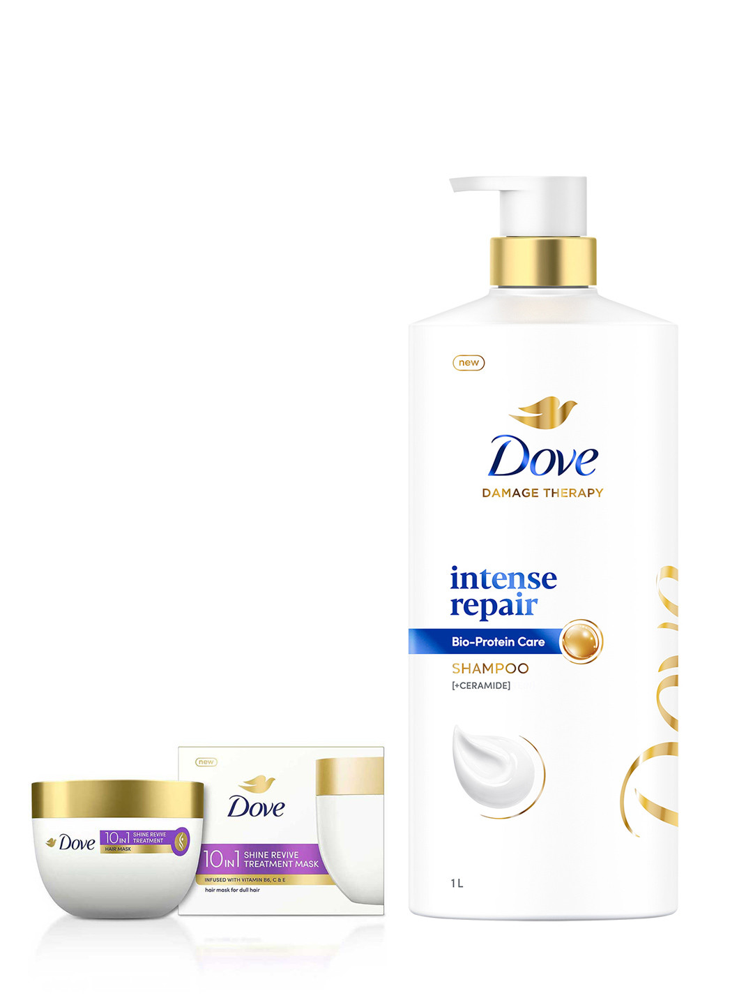 Dove Set of Intense Repair Shampoo 1 L & Shine Revive Treatment Hair Mask 300 ml