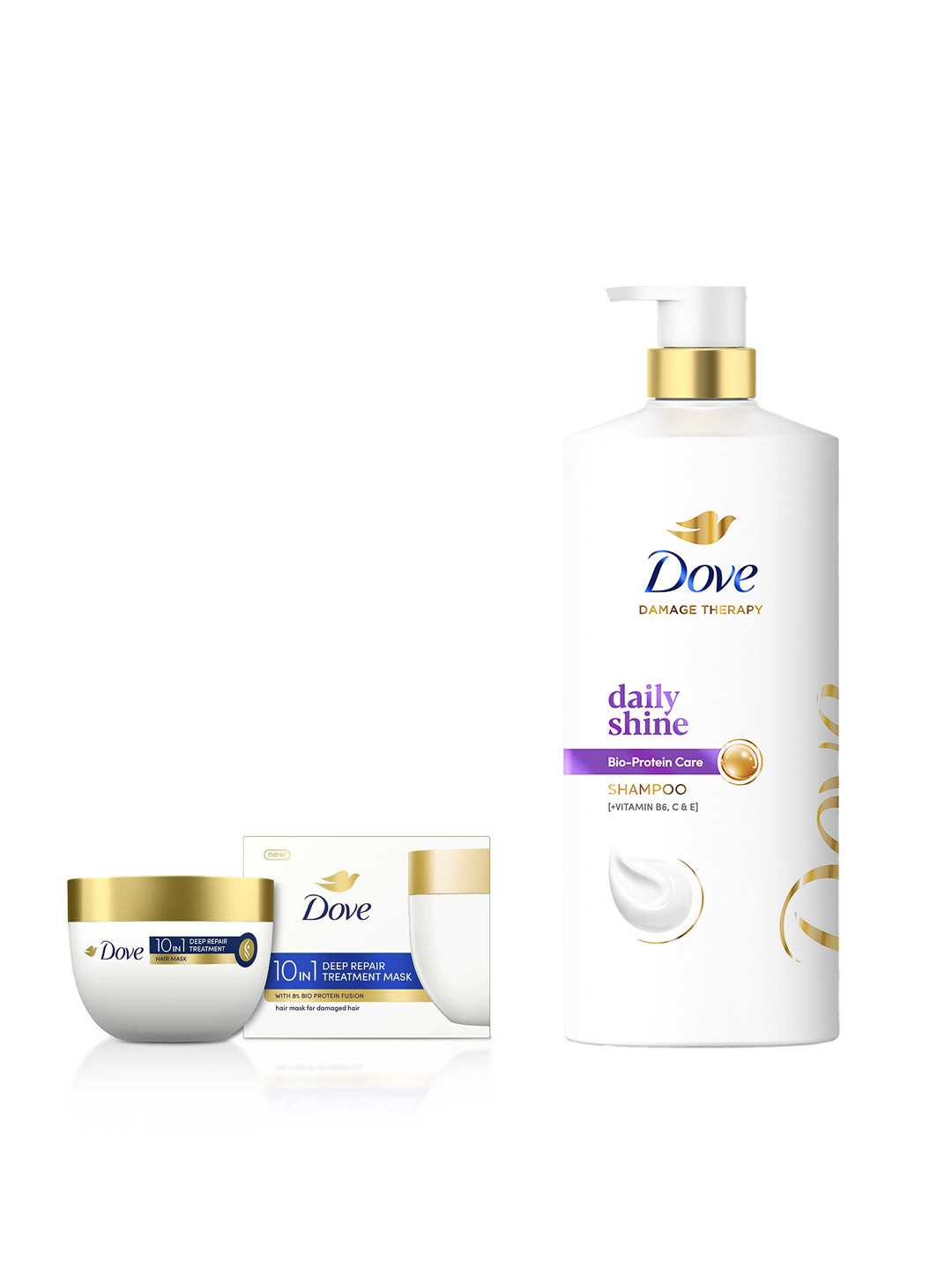 Dove Set of Daily Shine Shampoo 1L & 10-in-1 Deep Repair Treatment Hair Mask 300 ml
