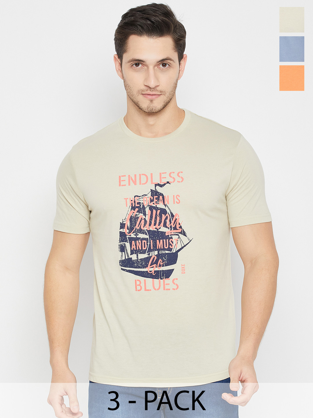 Duke Pack Of 3 Graphic Printed Cotton T-shirts