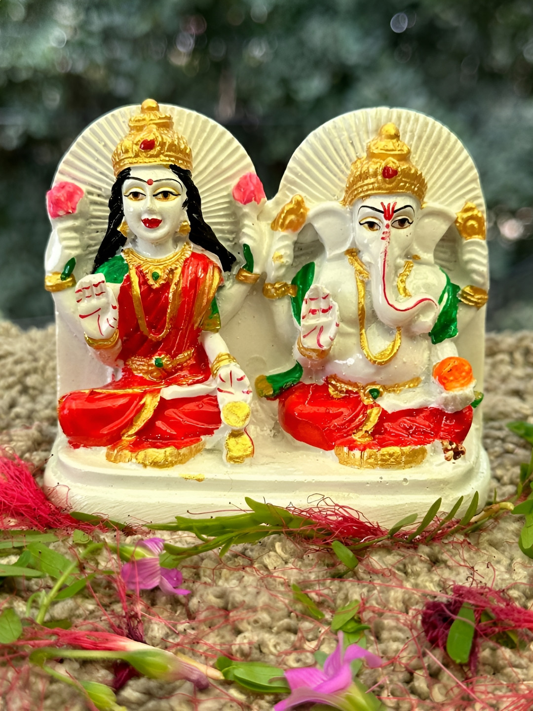 Gallery99 Lakshmi Ganesh Yellow Marble Glossy Prayer Room Small Showpiece - 3 Inches
