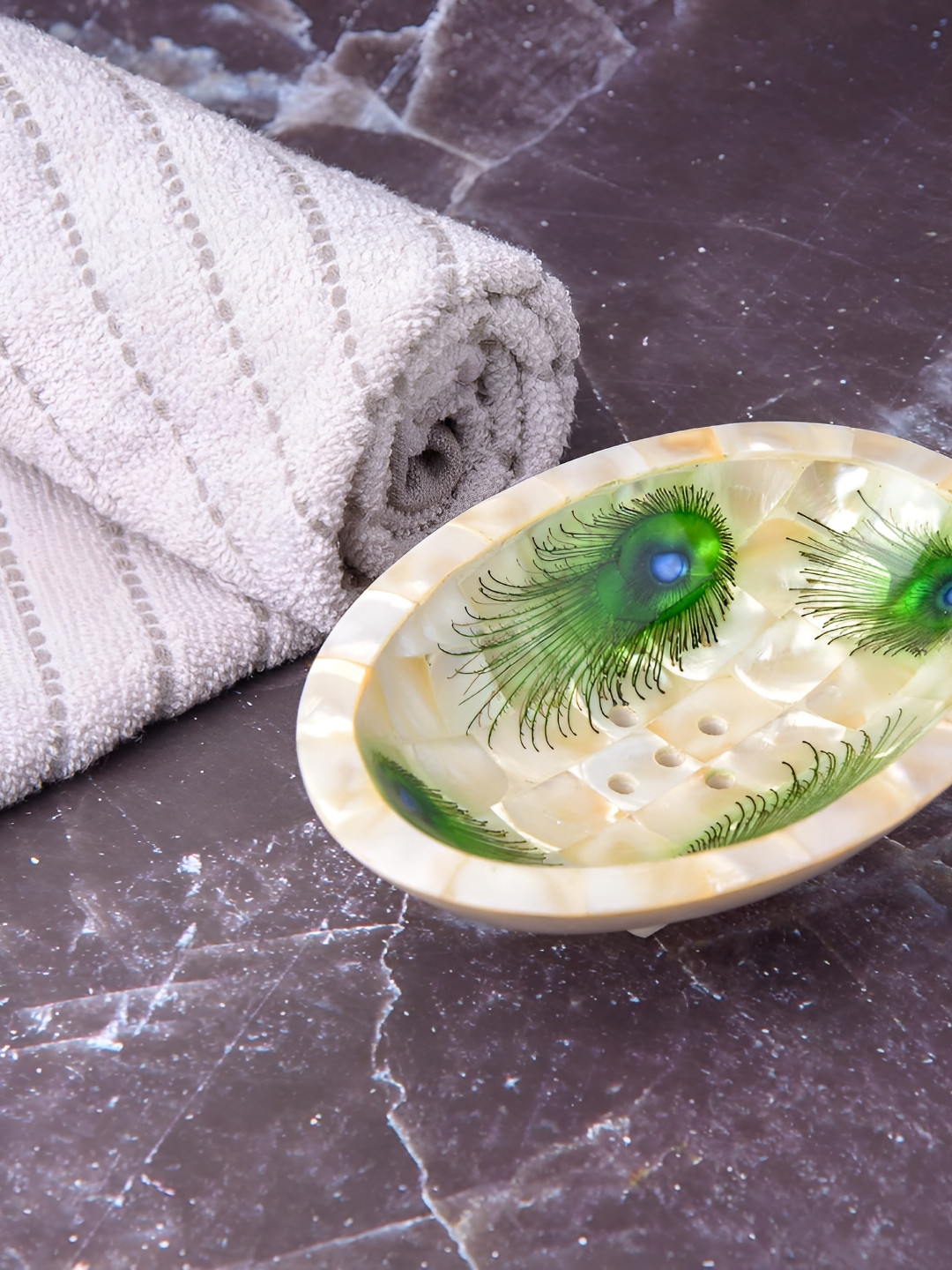 INDIA MEETS INDIA Cream-Coloured Printed Soap Dish