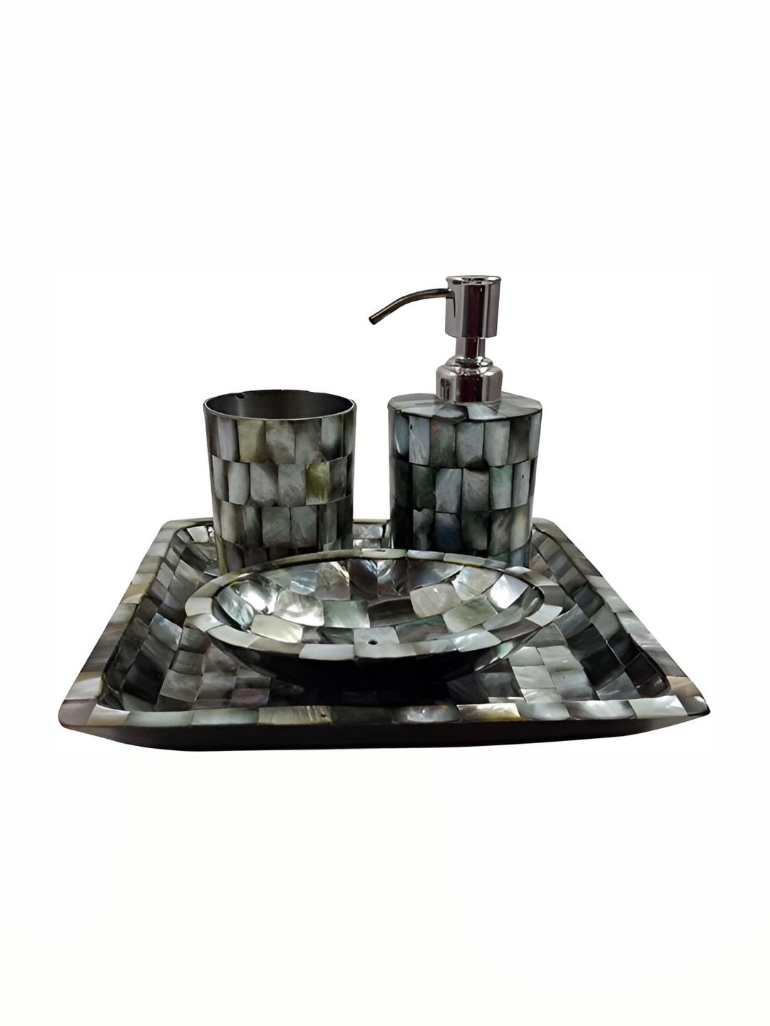 INDIA MEETS INDIA Black 4 Piece Checked Bath Accessories Set