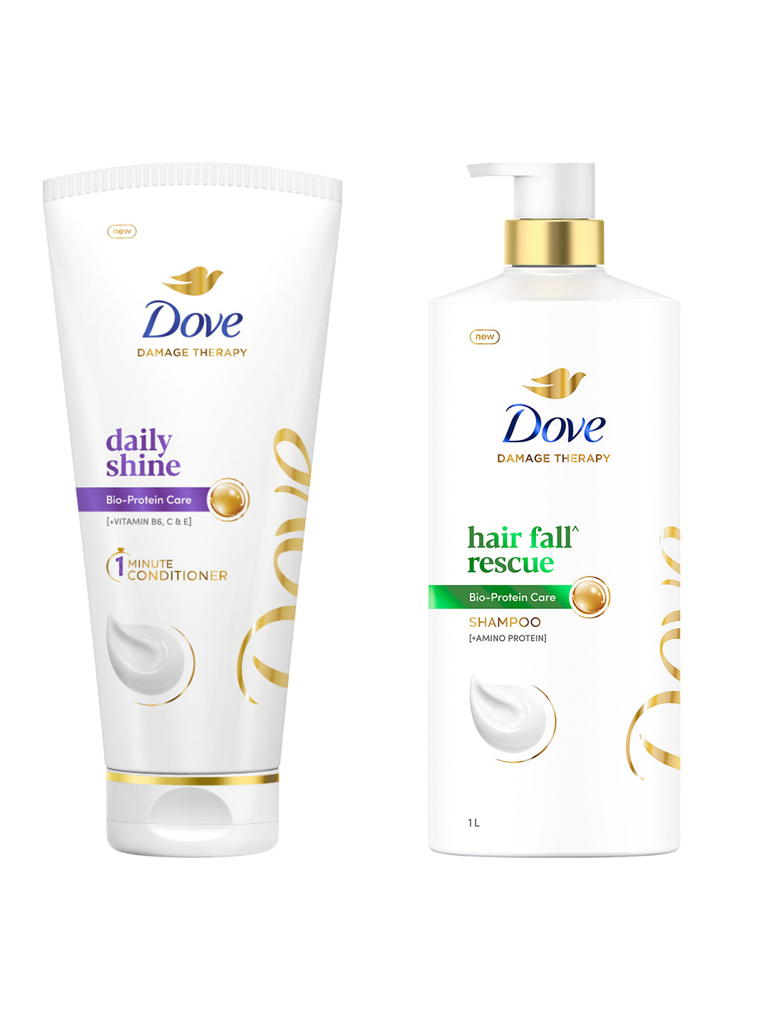 Dove Hair Fall Rescue Shampoo 1L & Daily Shine Hair Conditioner 175ml