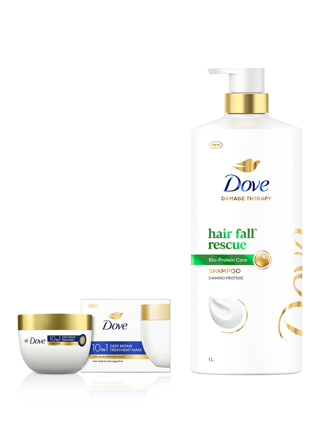 Dove Hair Fall Rescue Shampoo 1L & 10In1 Deep Repair Treatment Hair Mask 120ml