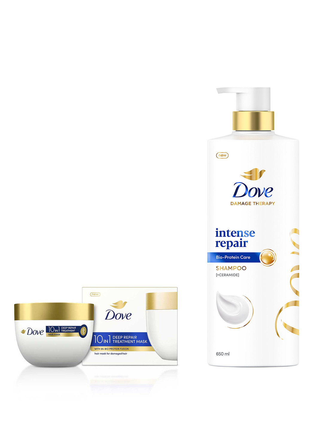 Dove Set of Intense Repair Shampoo 650ml & 10-in-1 Deep Repair Treatment Hair Mask 120ml