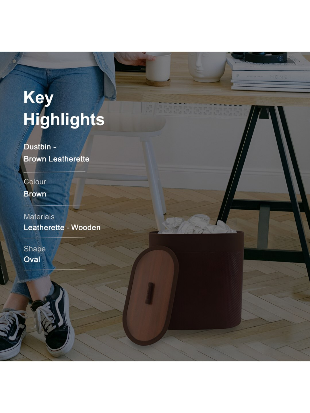 THE HOME CO. Brown Textured Dustbin With Lid