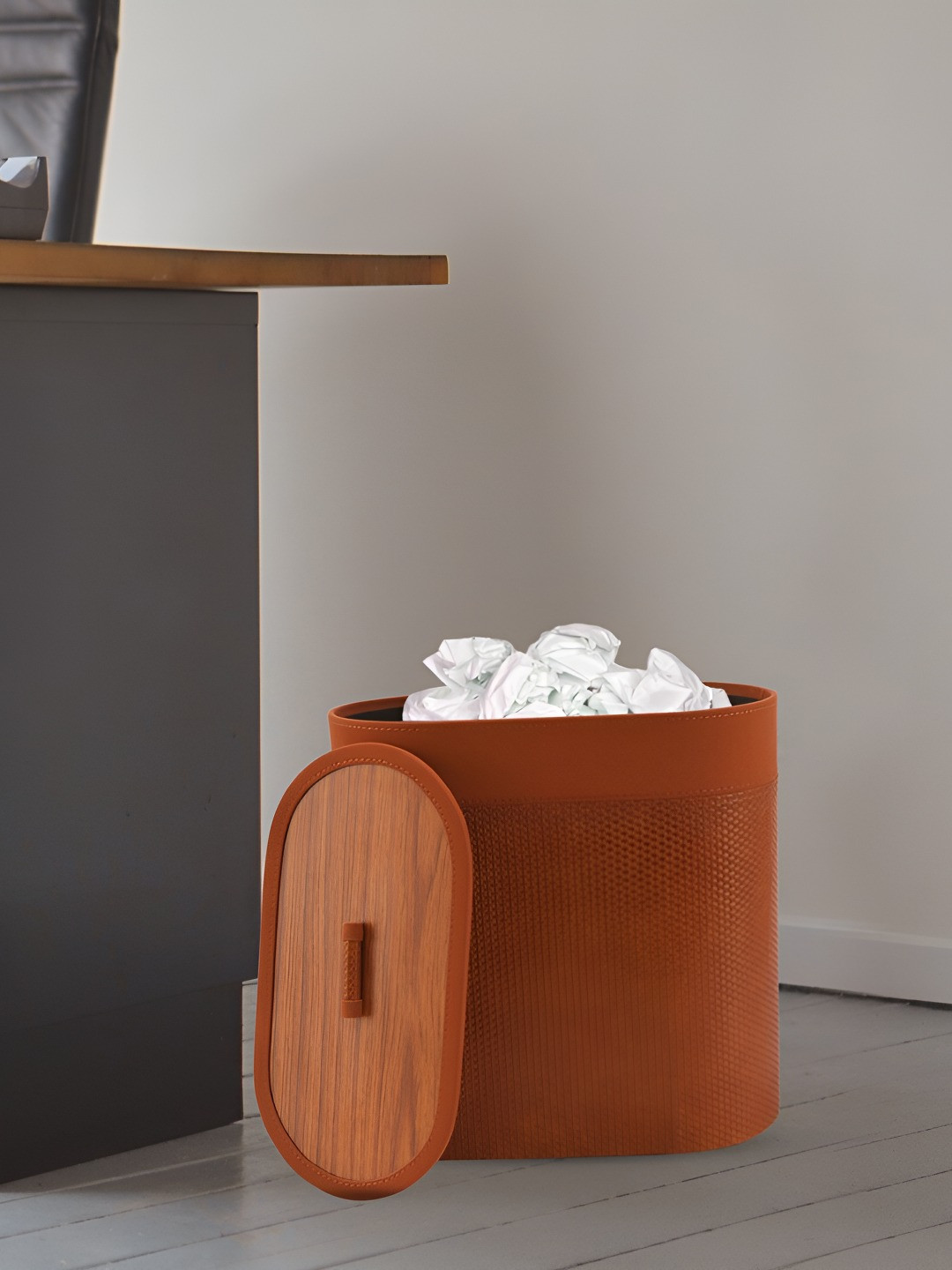 THE HOME CO. Textured Tan Dustbin With Lid