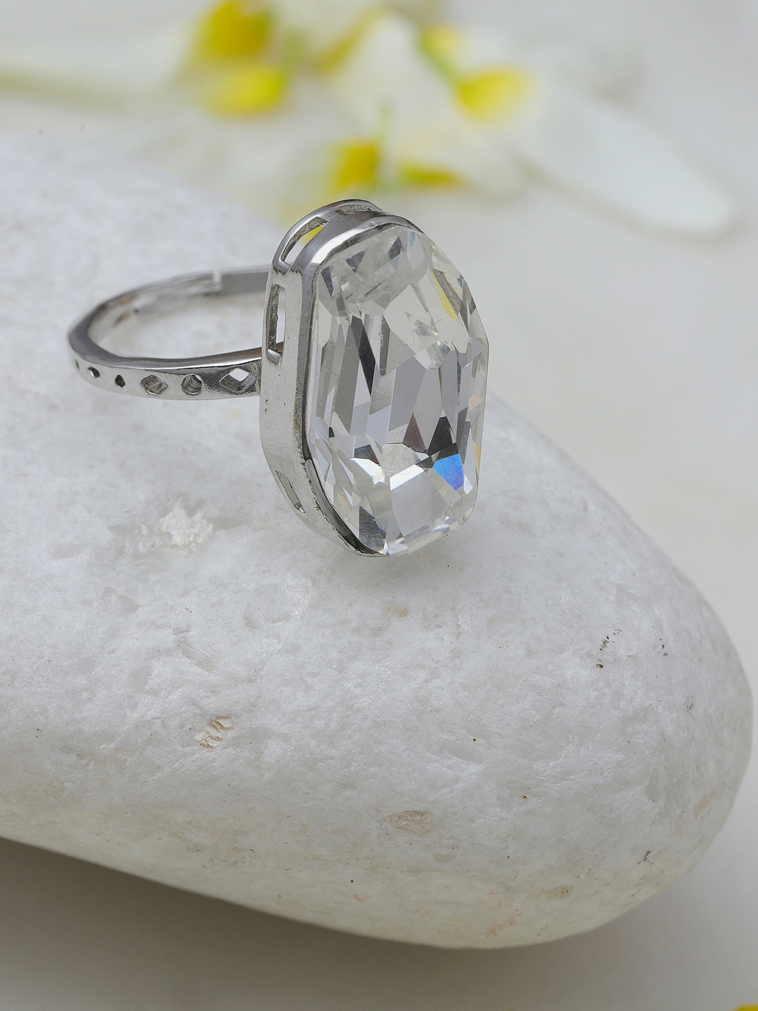 RITU SINGH Silver Plated & Crystal Studded Finger Ring