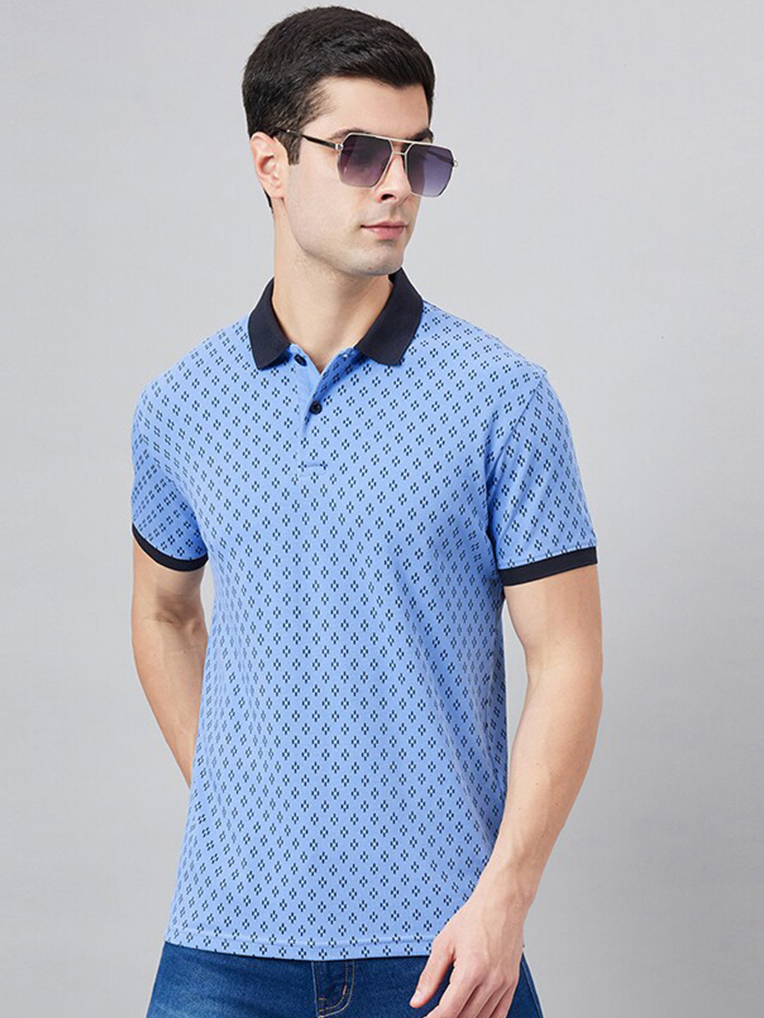 98 Degree North Geometric Printed Polo Collar T-shirt