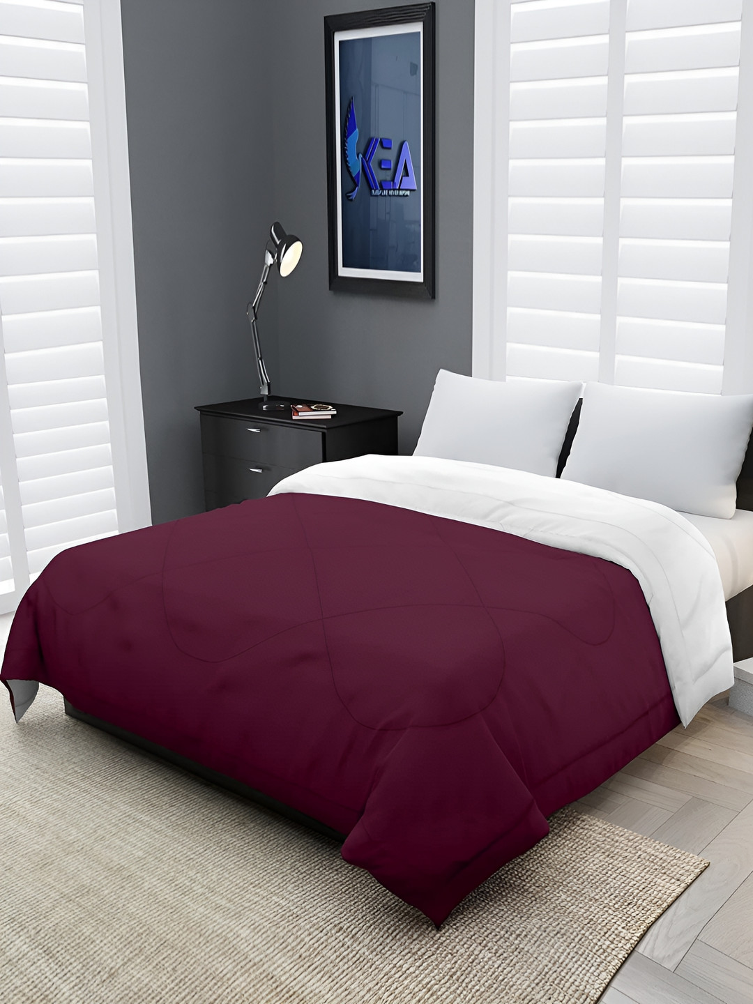 RF RELAXFEEL Purple & White Checked Heavy Winter 233 GSM Double Bed Comforter
