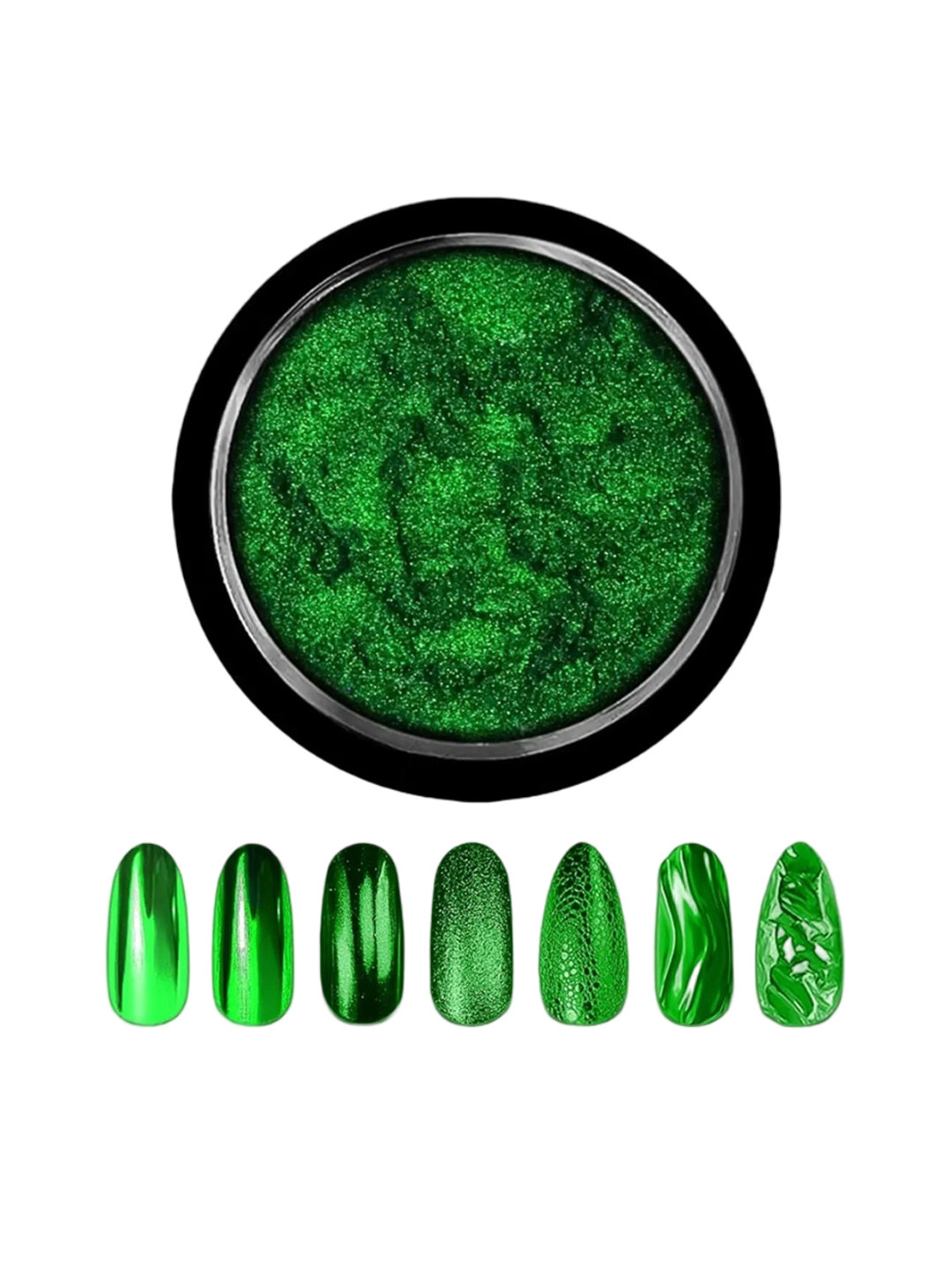 FEELHIGH Dark Green Chrome Nail Powder Mirror Effect With Stick
