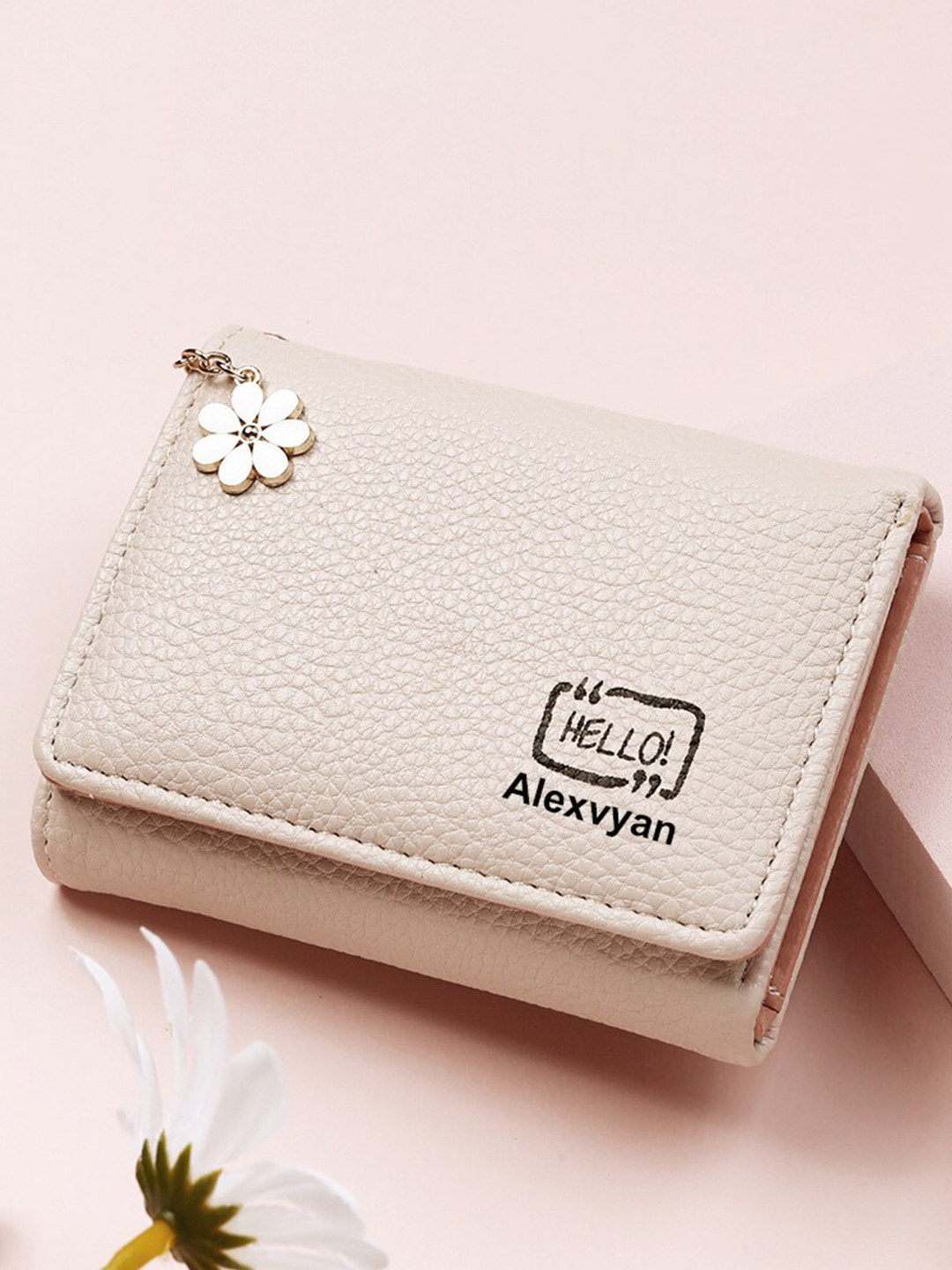 Alexvyan Women White Textured RFID Three Fold Wallet