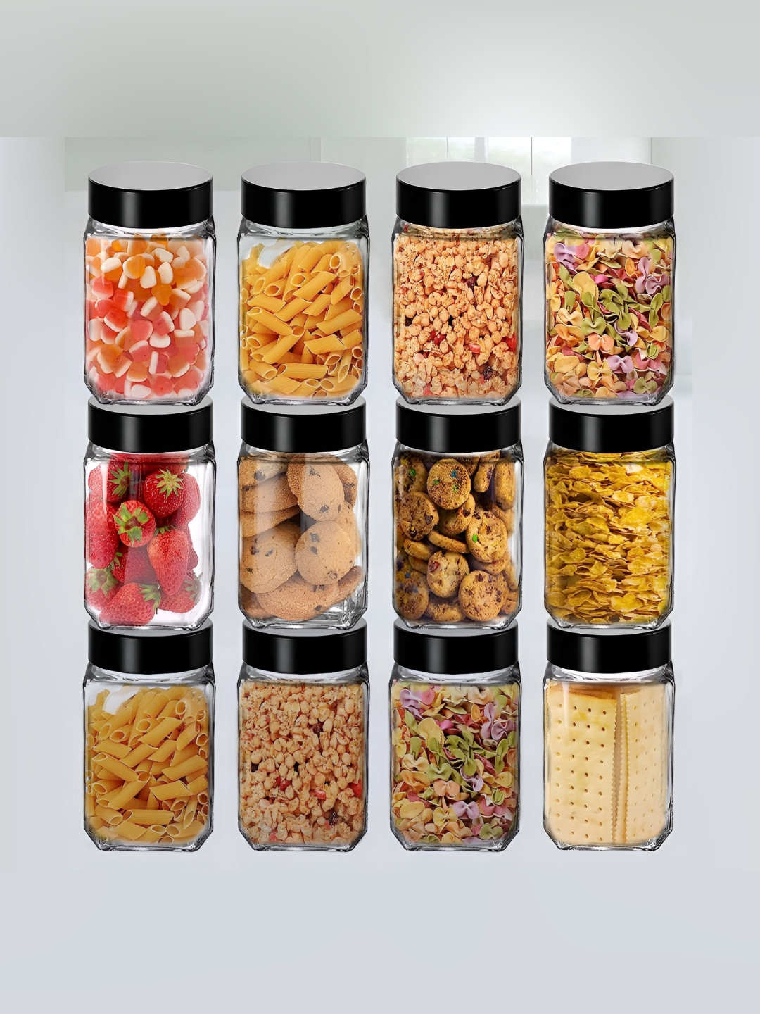 Tyche Enterprises Piramal Transparent Glass Easy To Clean 12 Piece Screw Top Canister-300ml