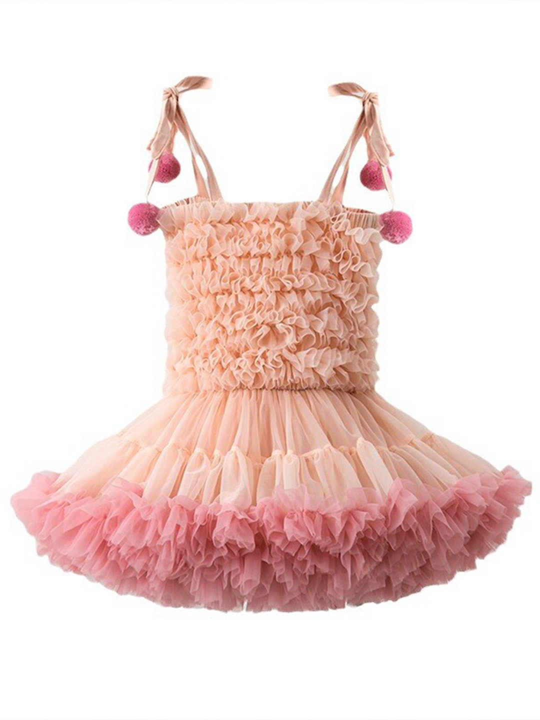 StyleCast x Revolte Pink Girls Self Design Ruffled Tulle Fit & Flare Dress