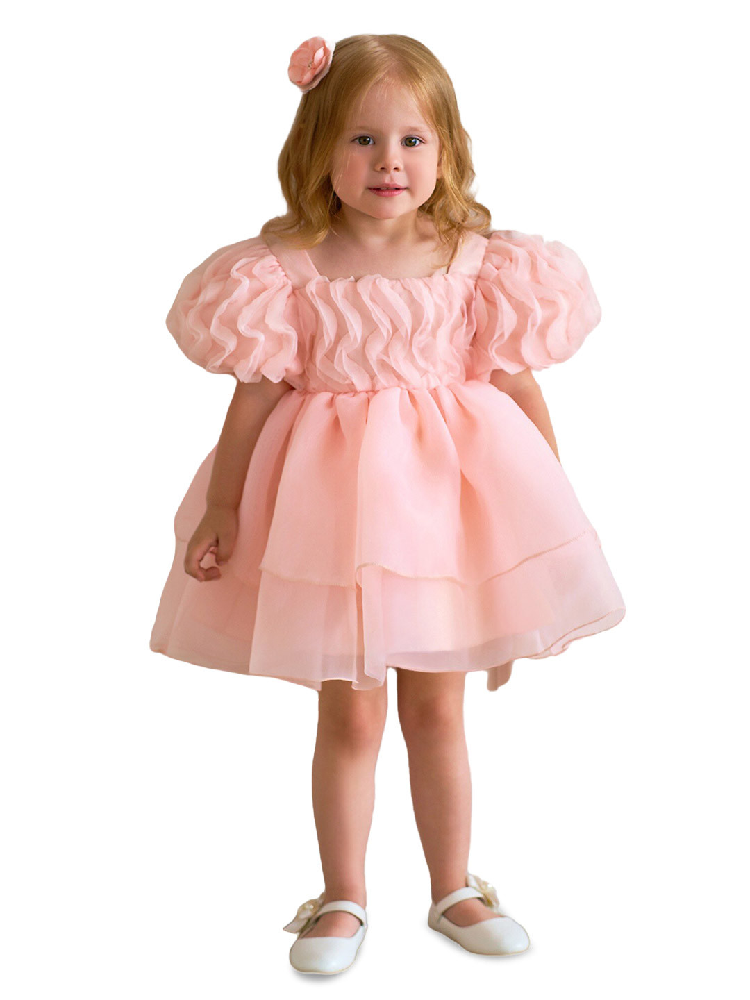 StyleCast x Revolte Girls Pink Puff Sleeve Layered Fit & Flare Dress