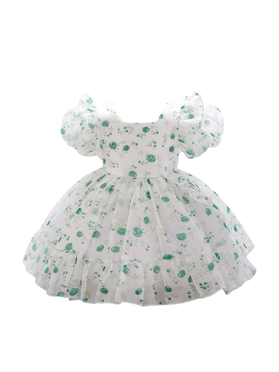 StyleCast x Revolte Girls Floral Printed Puff Sleeves Gathered Detail Fit & Flare Dress