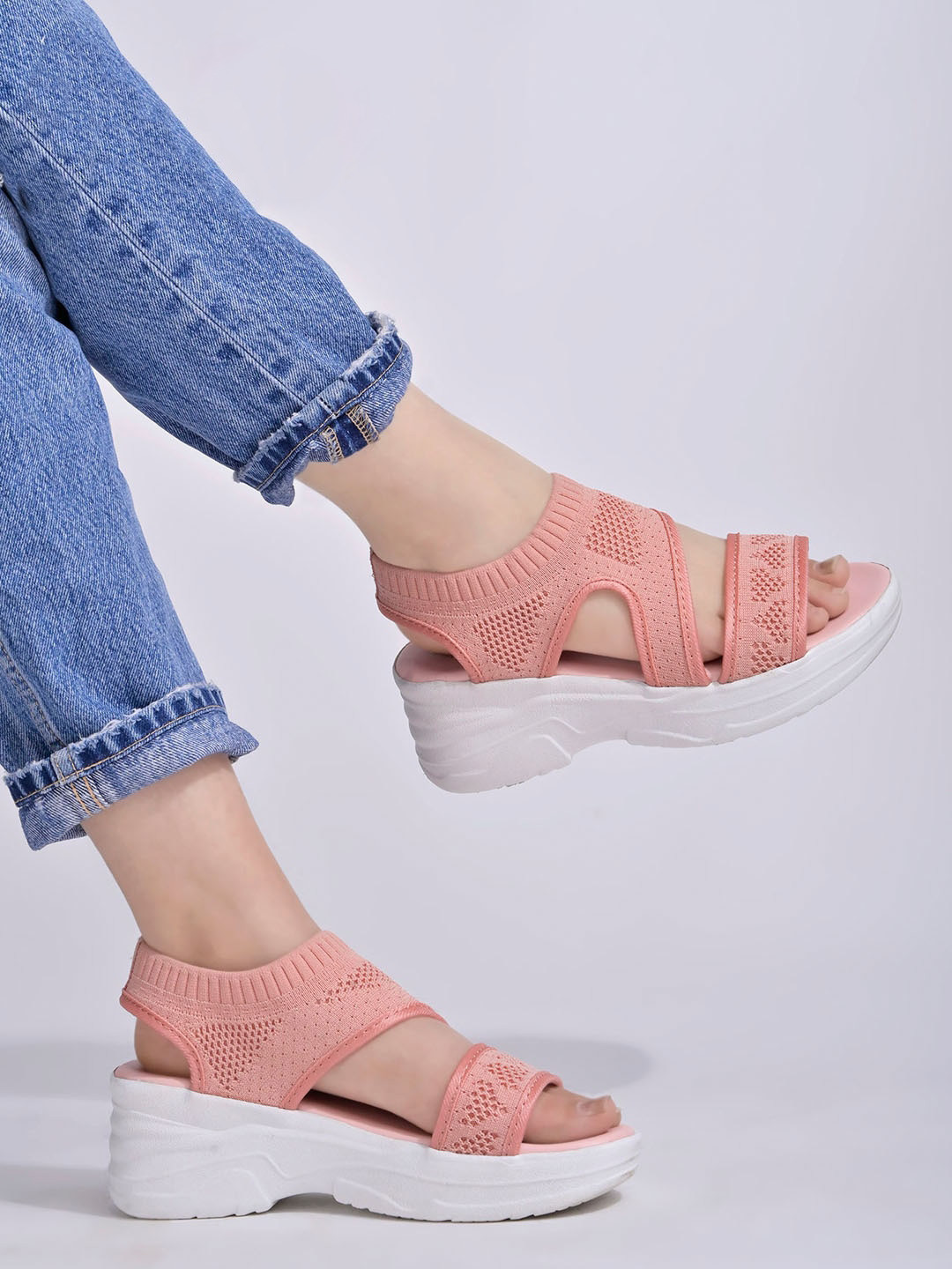 Shoetopia Textured Open Toe Mesh Comfort Hels