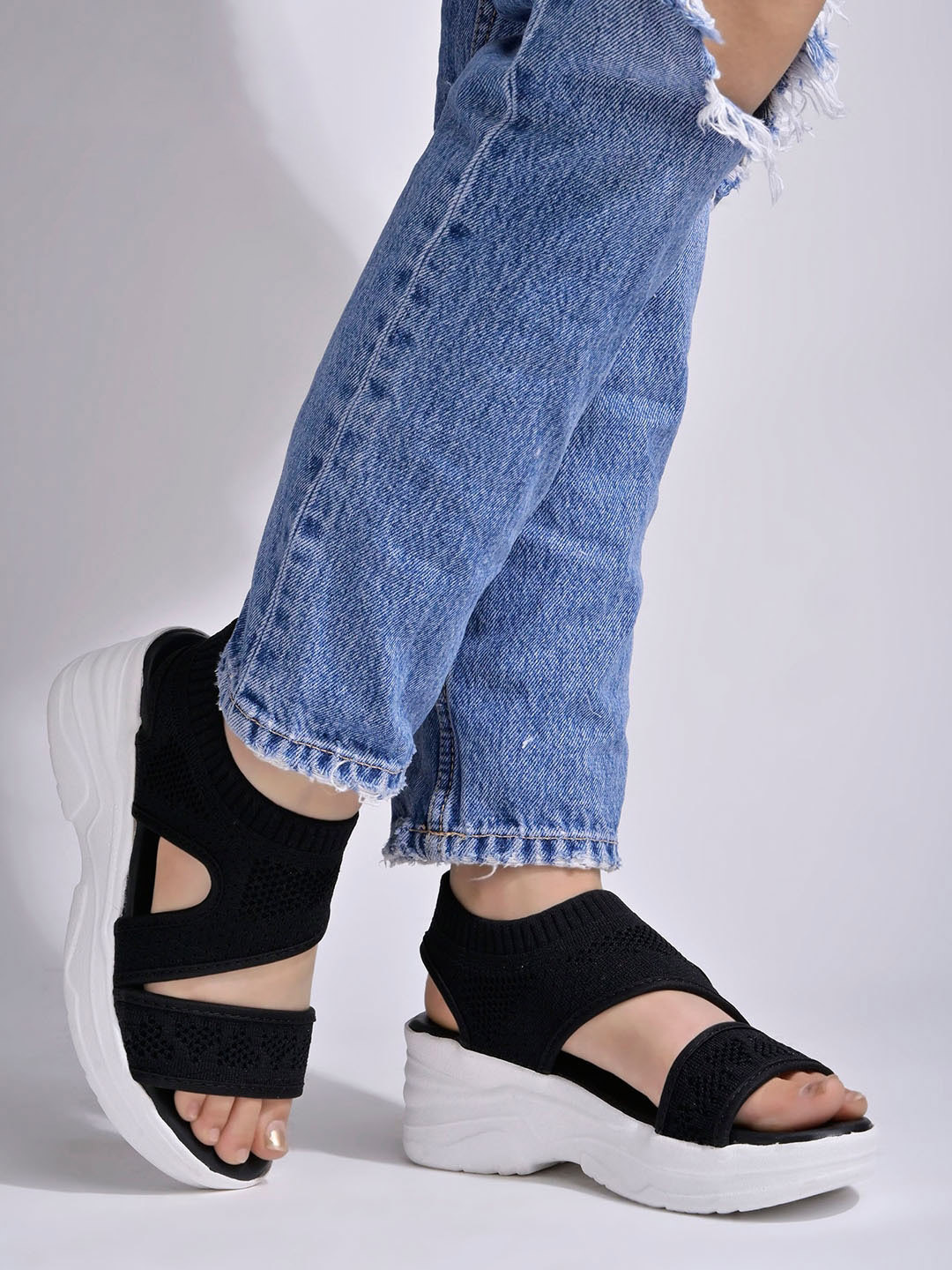 Shoetopia Textured Open Toe Mesh Comfort Hels