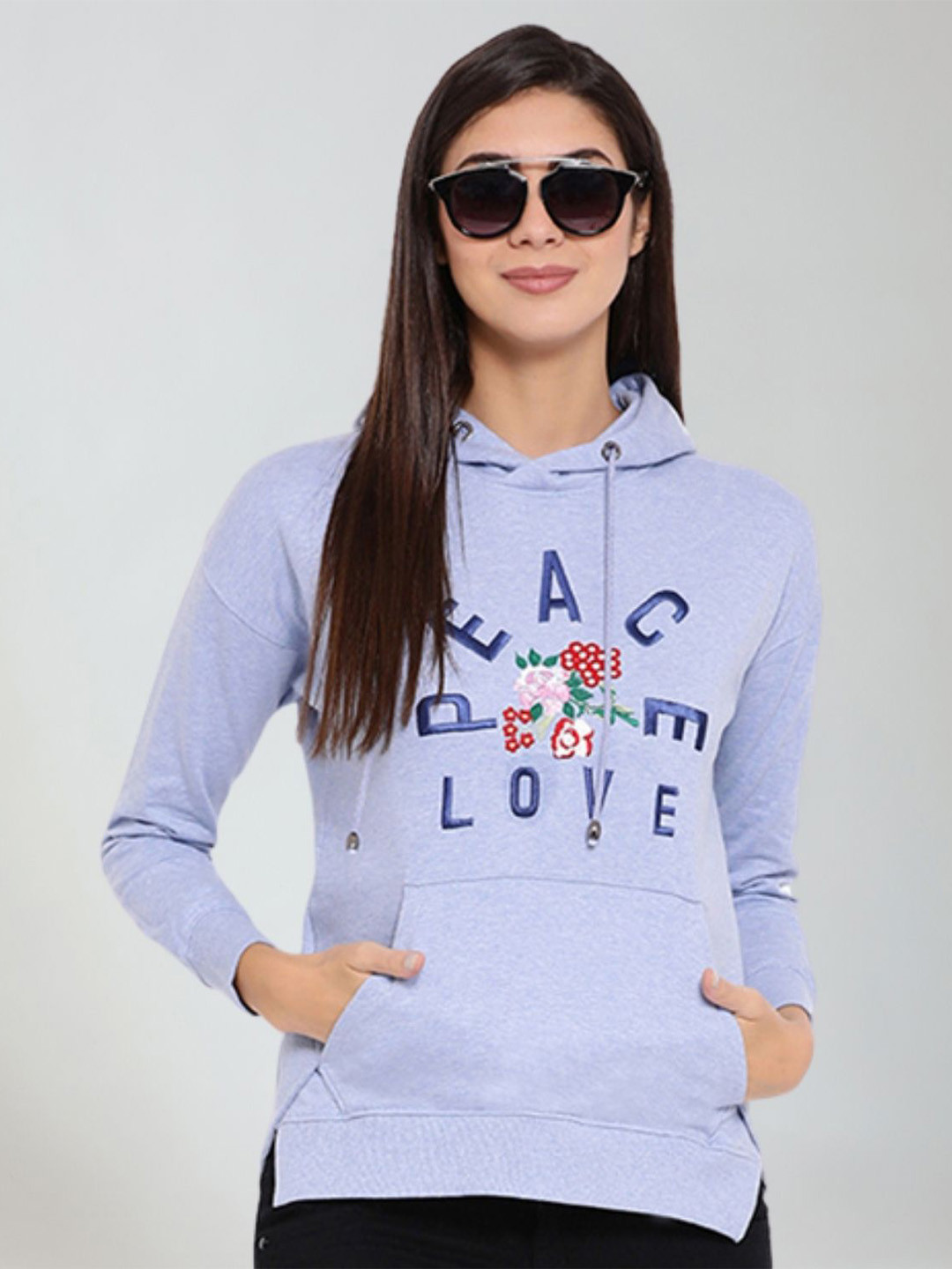 Moda Elementi Typography  Embroidered Hooded Sweatshirt