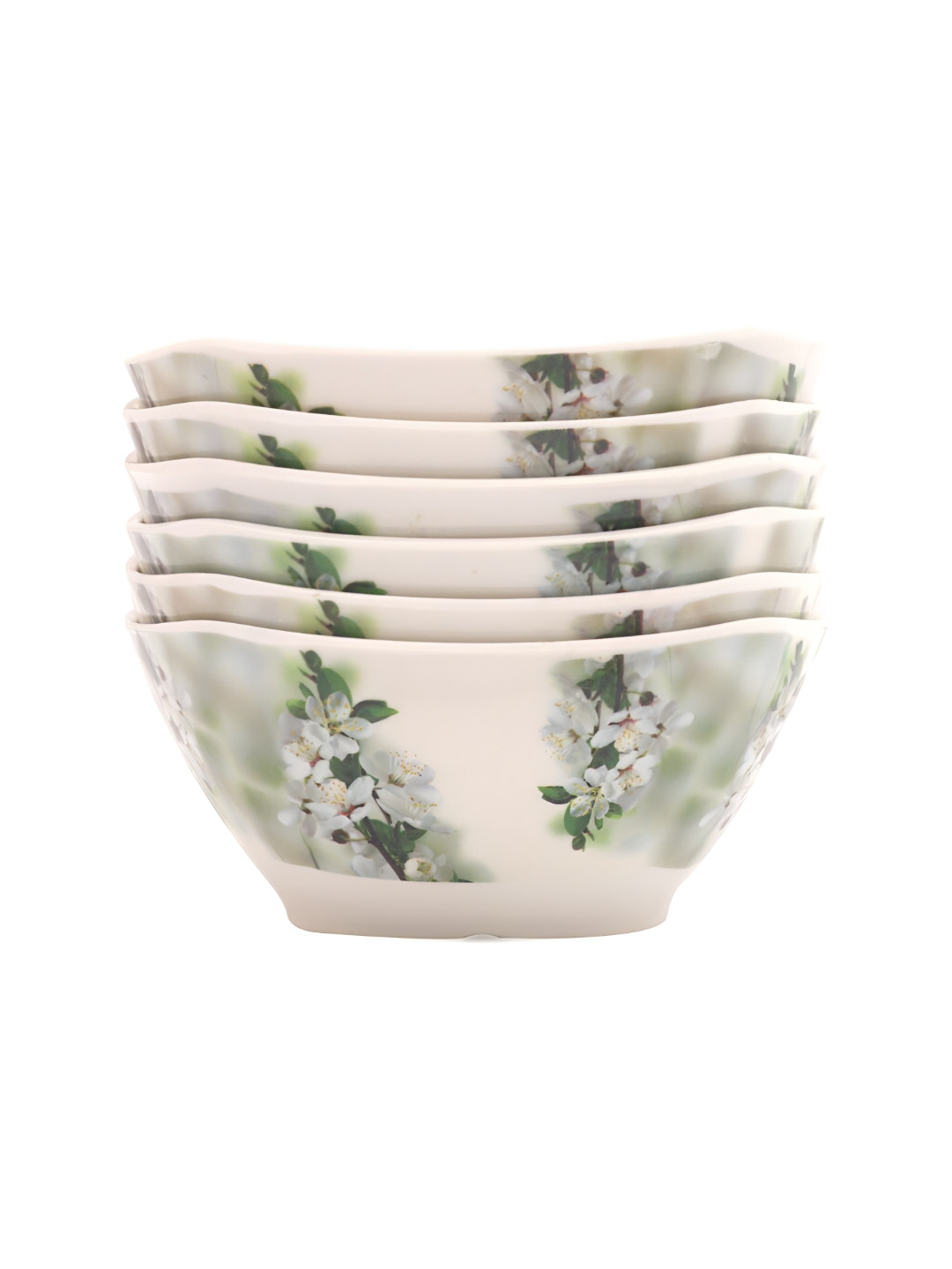 Bataniya Green Cream 6 Pieces Floral Printed Melamine Serving Bowls