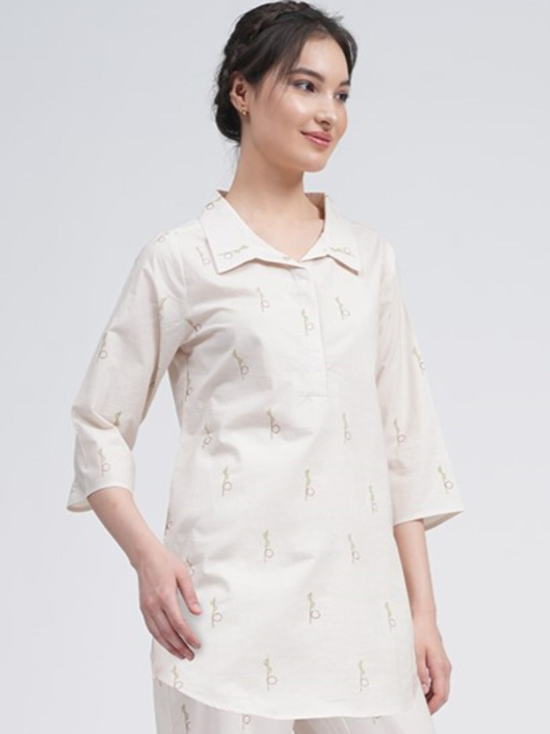 Saltpetre Printed Organic Cotton Shirt Collar Tunic