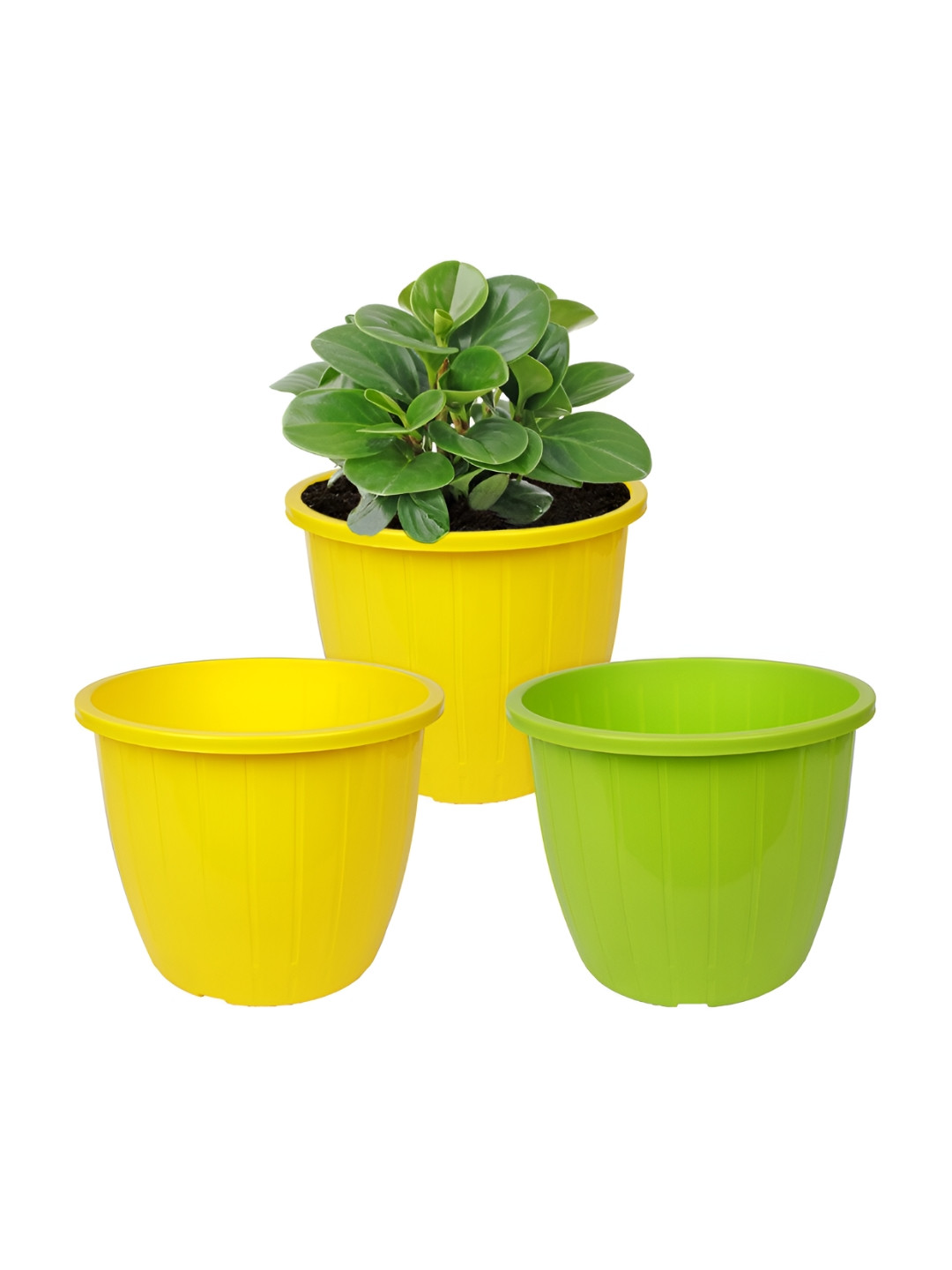 Kuber Industries 3 Pieces Green & Yellow Duro Flower Planters