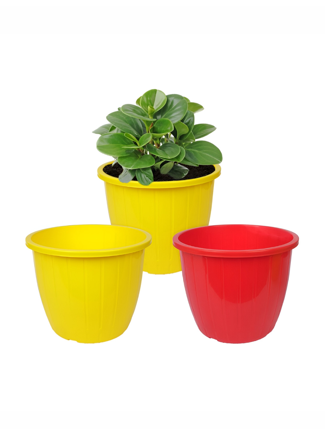 Kuber Industries 3 Pieces Red & Yellow Duro Flower Planters
