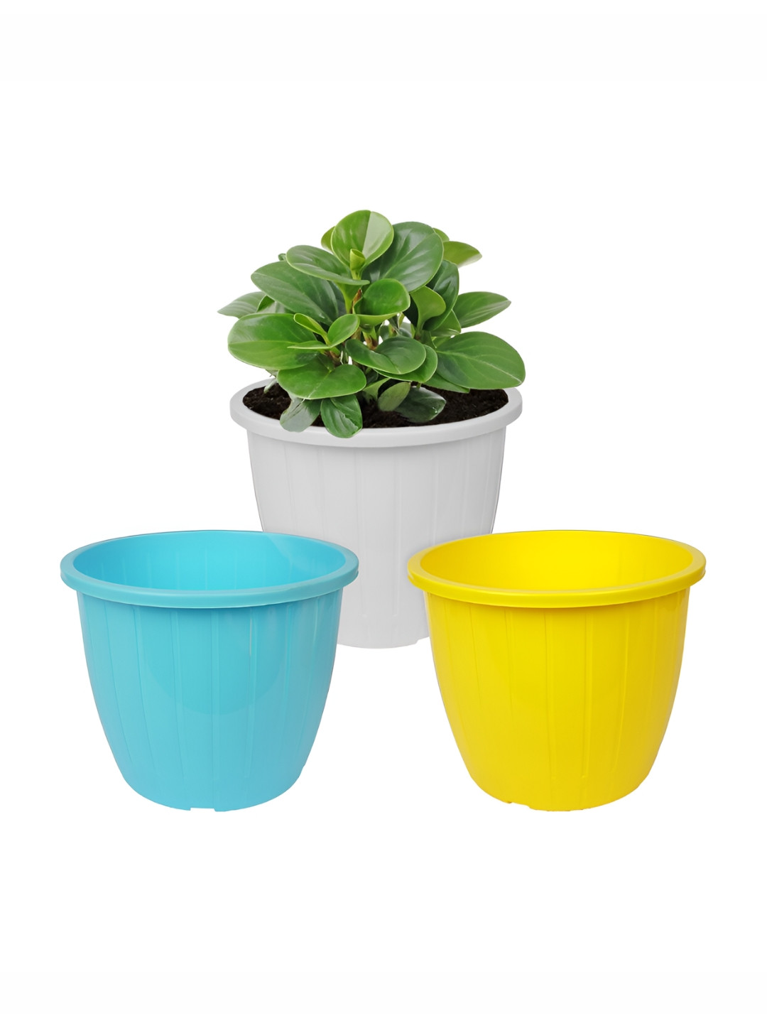Kuber Industries 3 Pieces Blue & Yellow Duro Flower Planters
