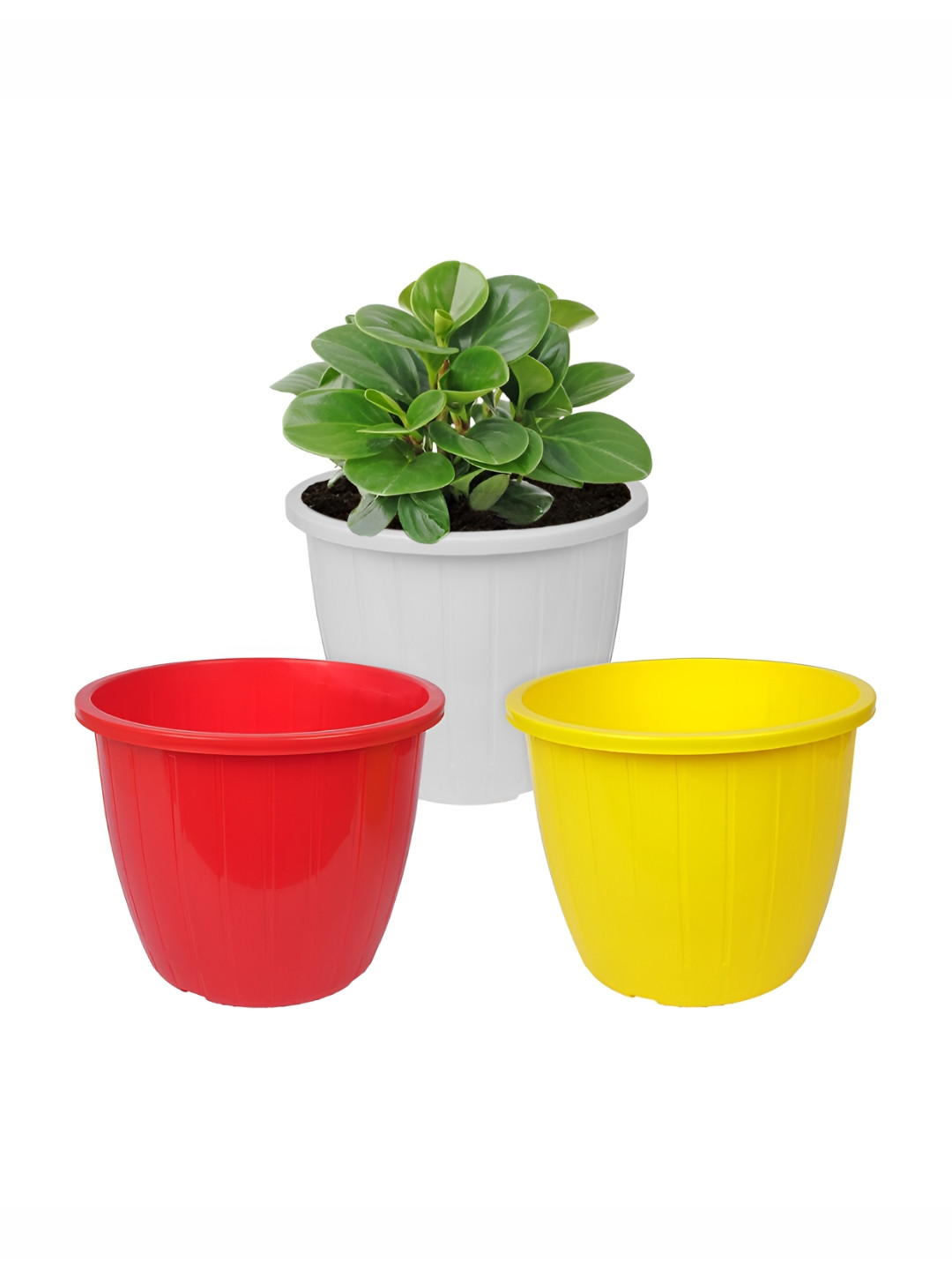Kuber Industries 3 Pieces Red & Yellow Duro Flower Planters