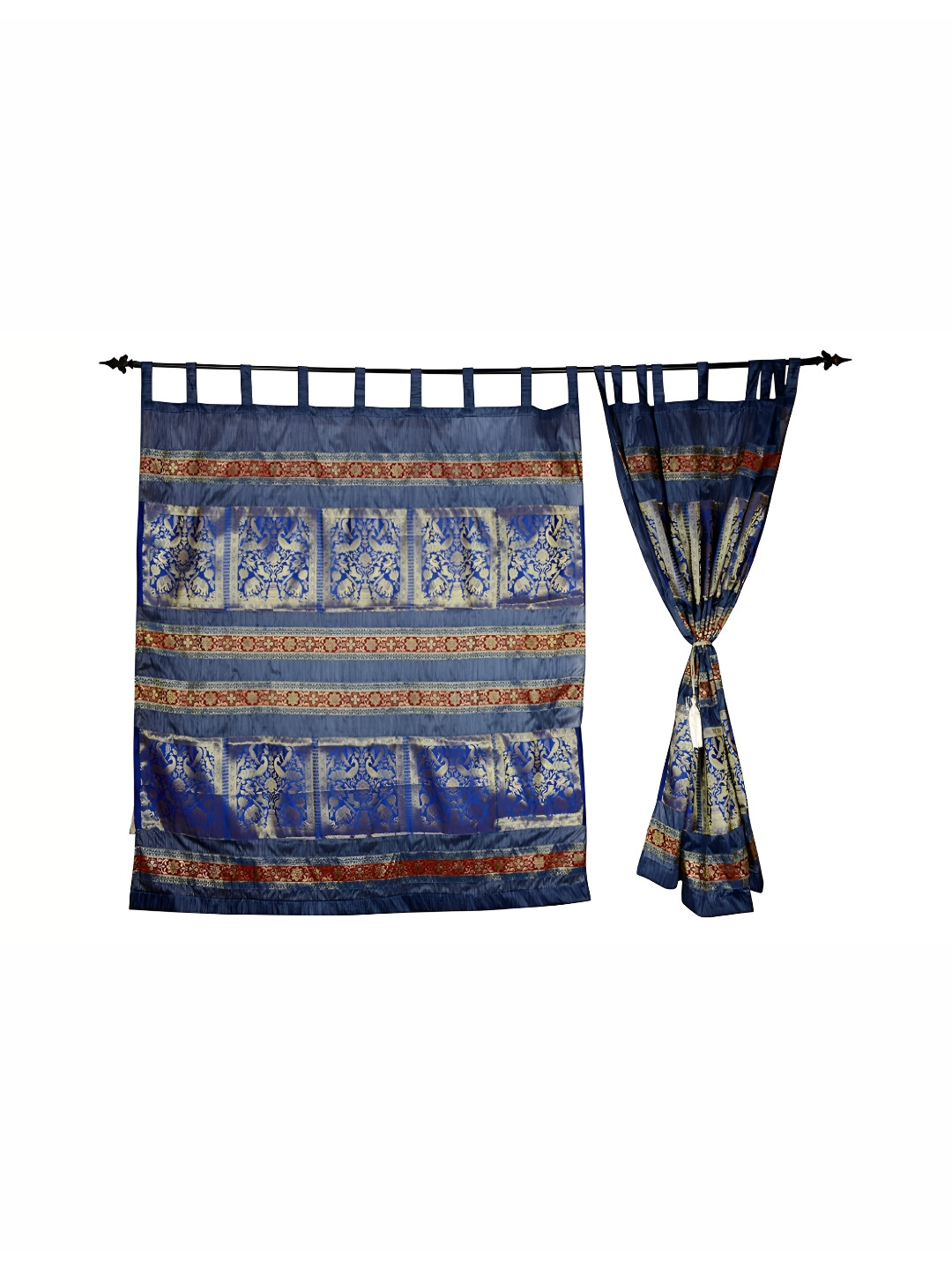 Lal Haveli Blue 2 Pieces Floral Sheer Long Door Curtains