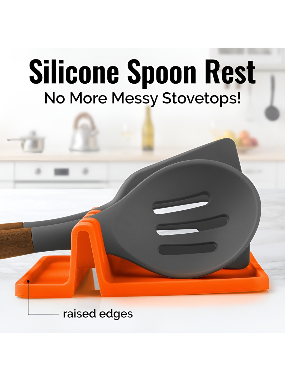 ZEVORA Orange-Coloured 4 Slots Silicone Cooking Spoon Rests Mat Stand
