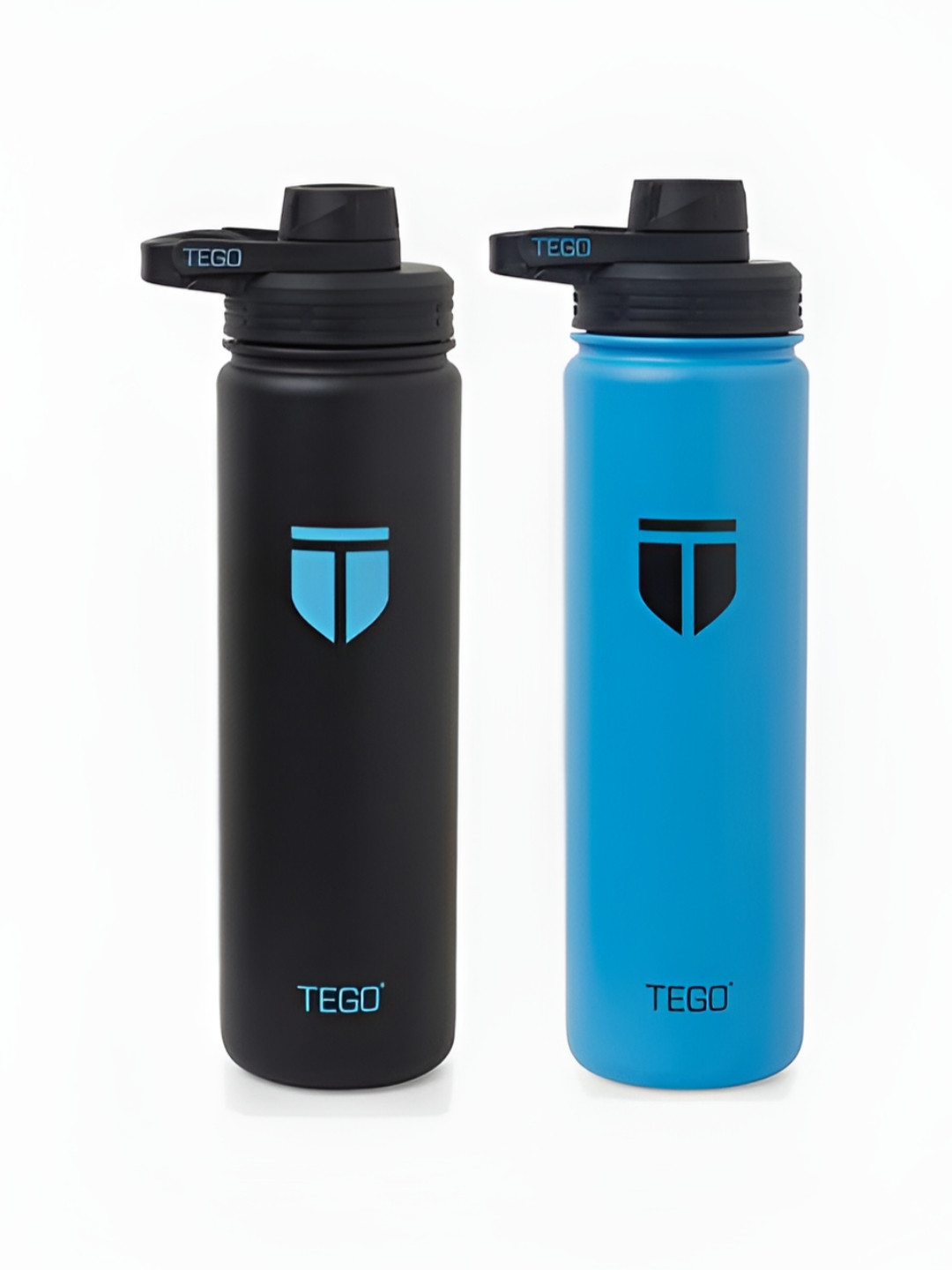 TEGO Black & Blue 2 Pieces Printed Stainless Steel Single Wall Vacuum Water Bottle 600 ml